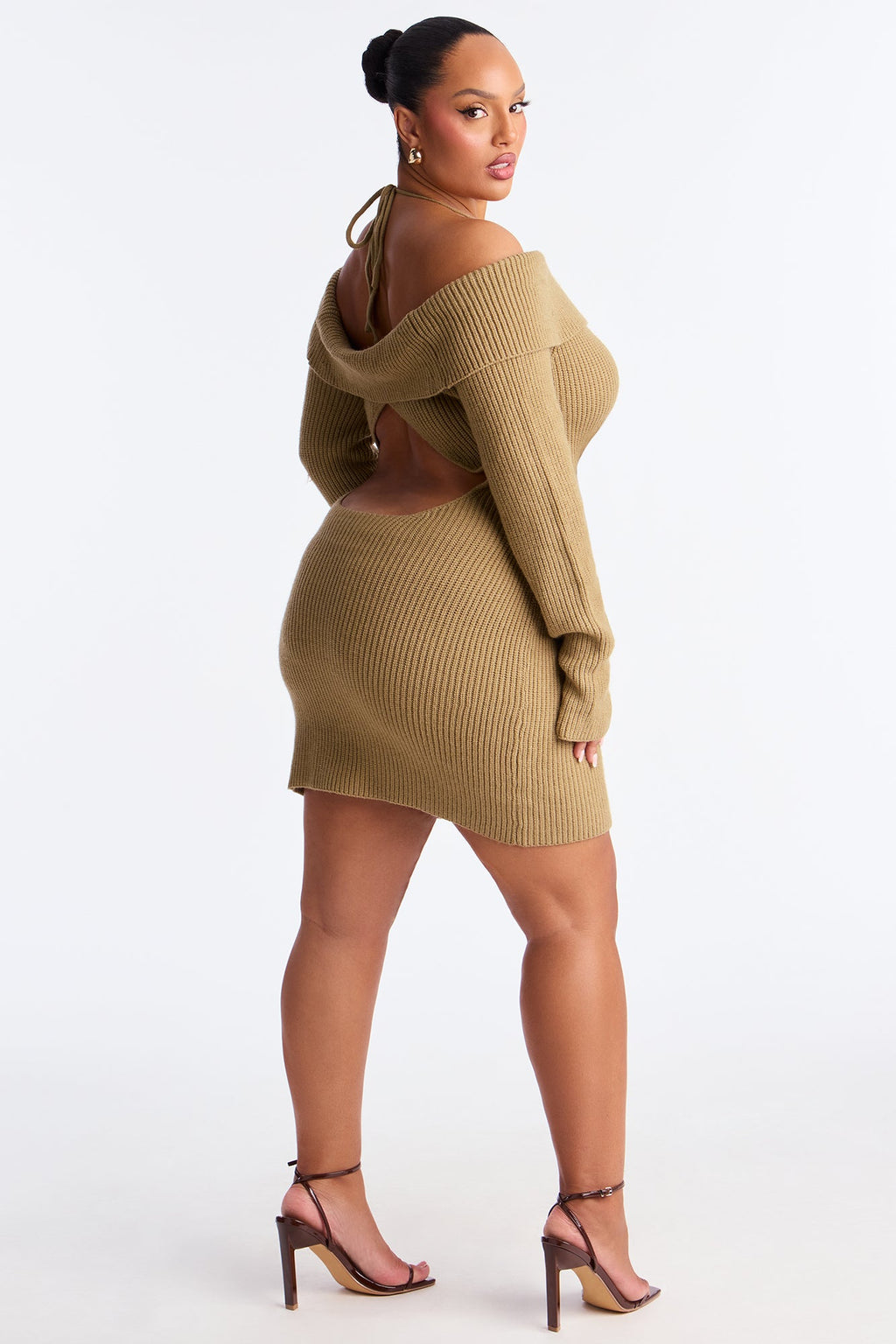 Hannah Open Back Sweater Mini Dress - Olive