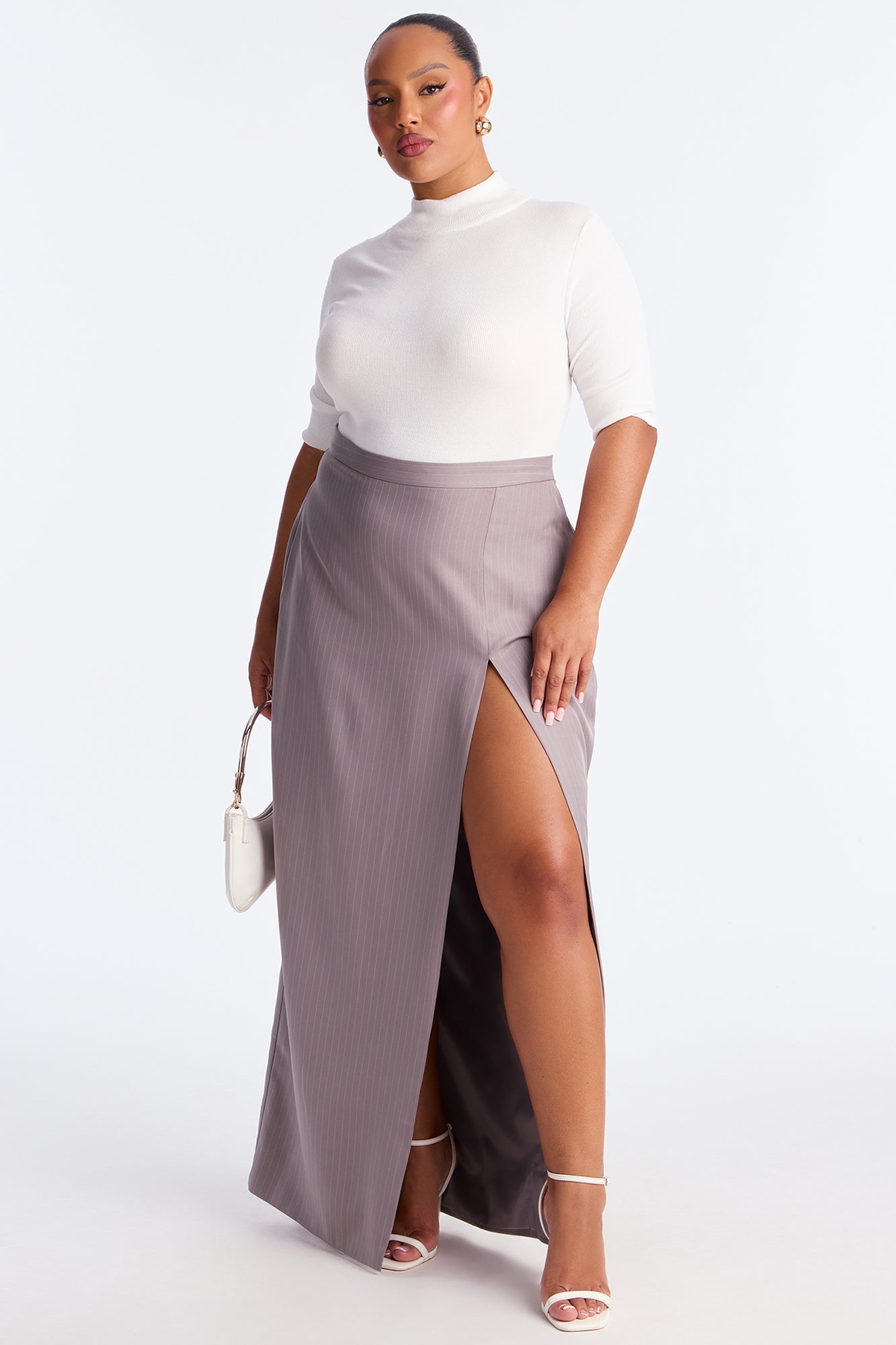 Briefcase Baddie Pinstripe Maxi Skirt - Charcoal/combo