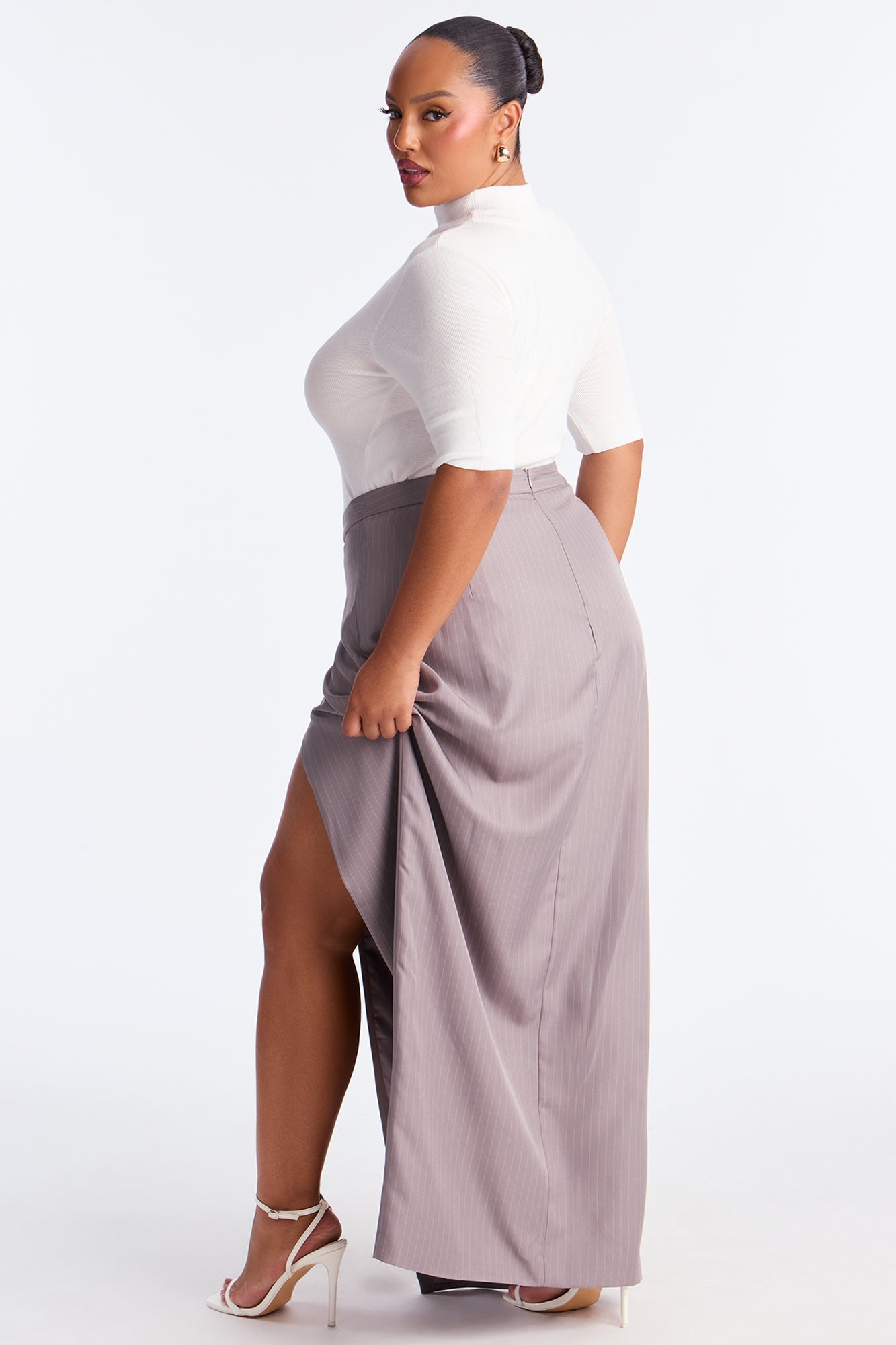 Briefcase Baddie Pinstripe Maxi Skirt - Charcoal/combo