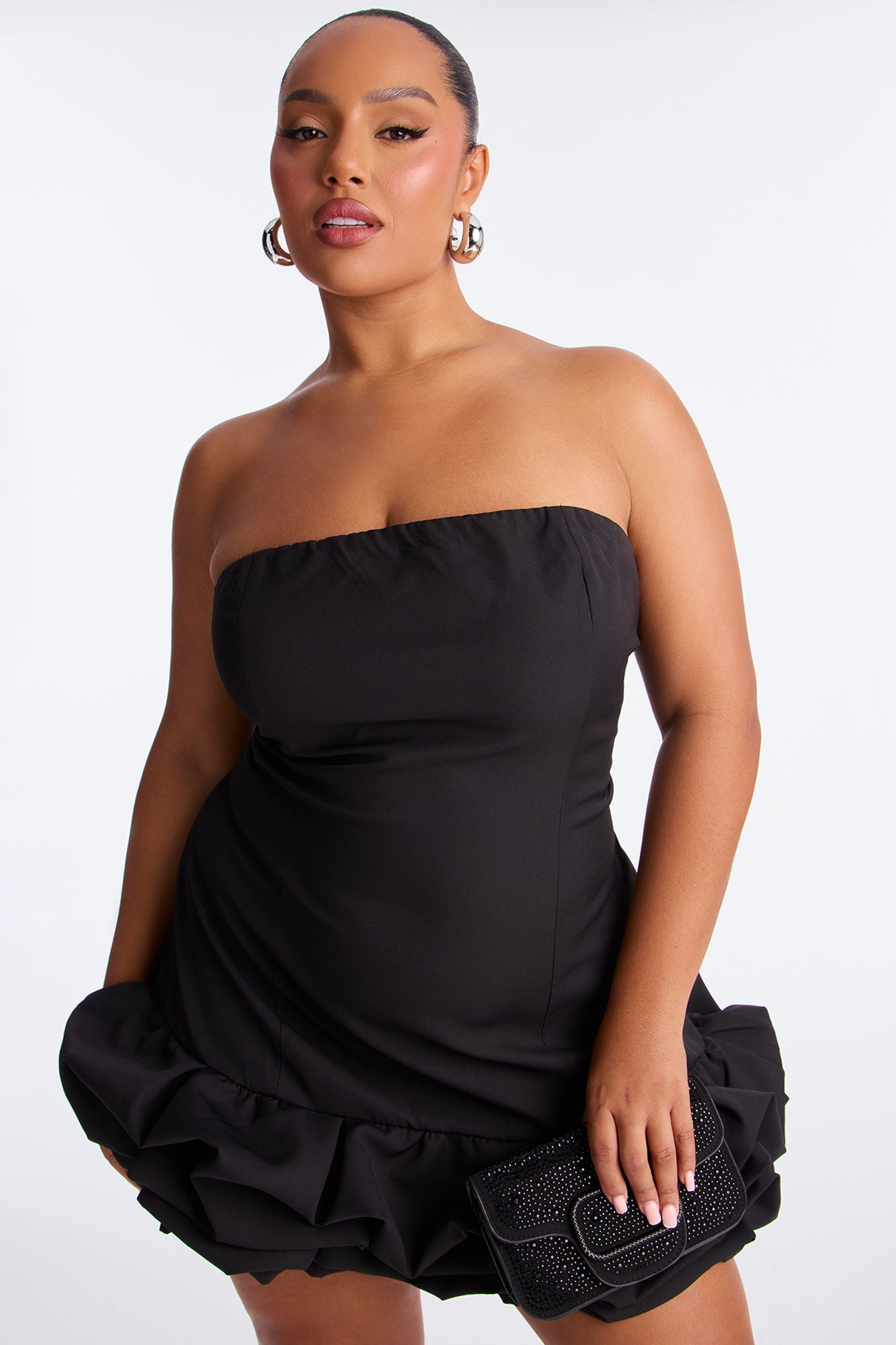 Cierra Strapless Bubble Mini Dress - Black