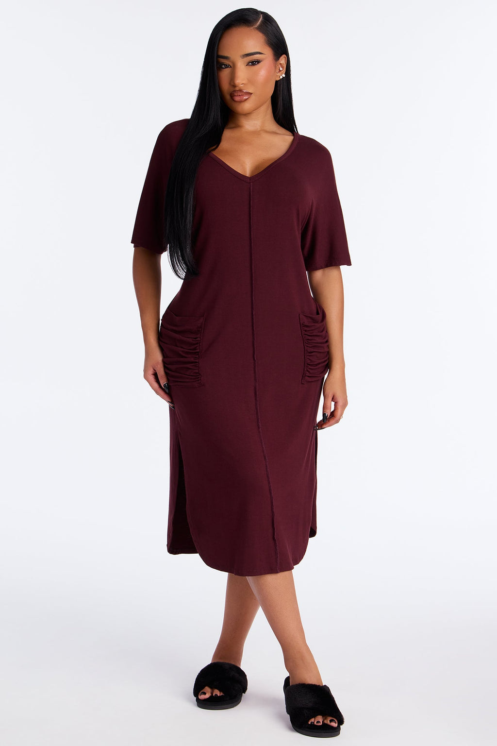 Staying In TShirt Midi Dress - Brown