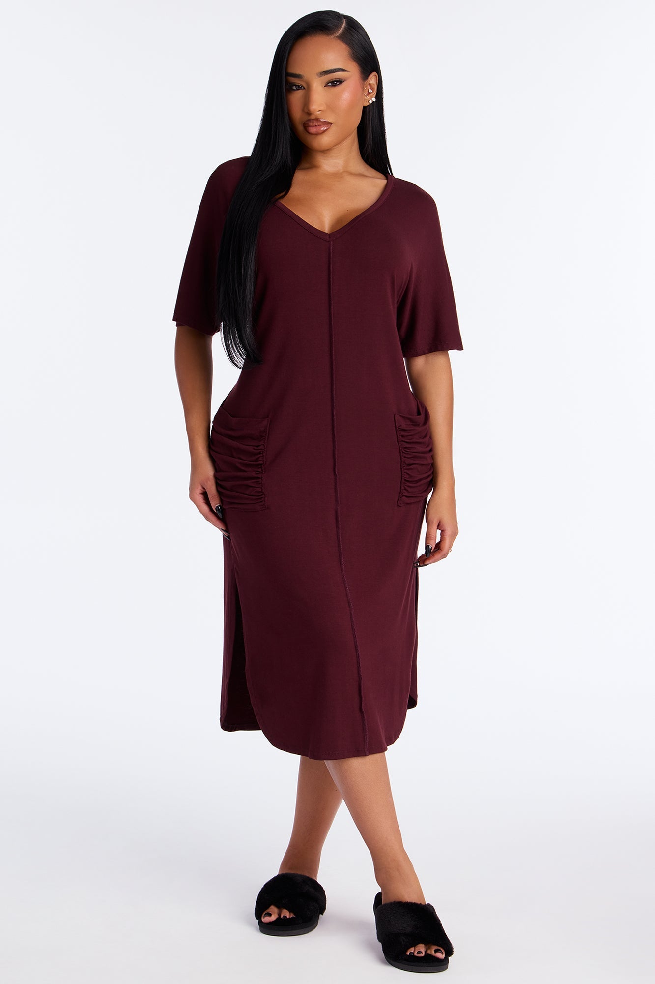 Staying In TShirt Midi Dress - Brown