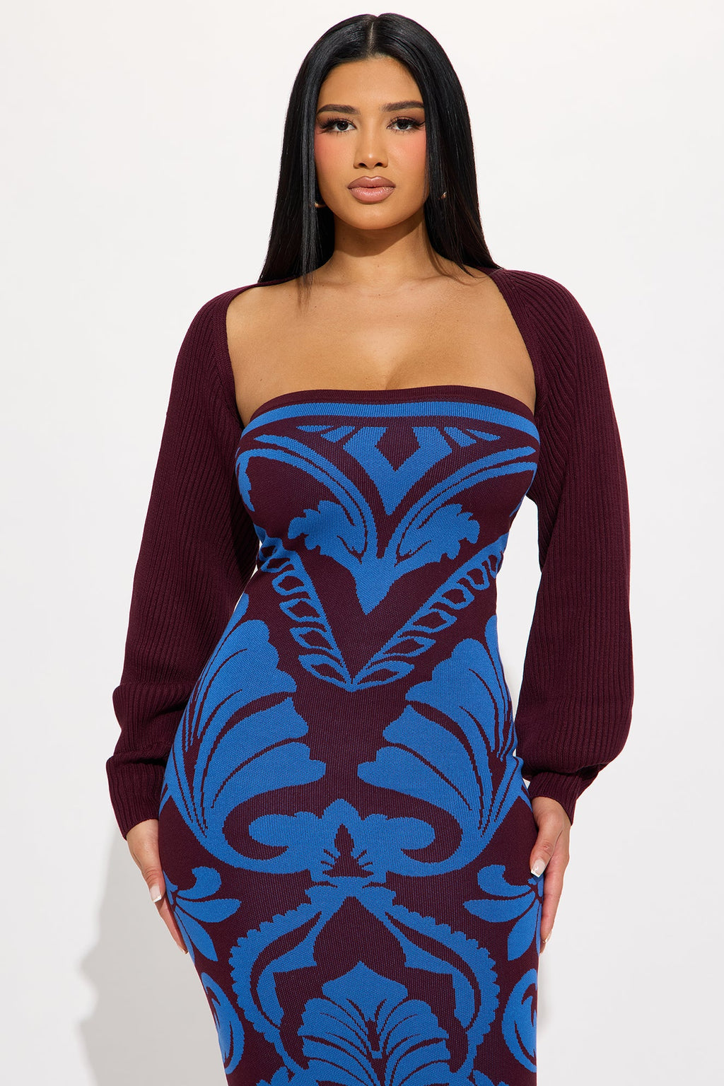 Bridget Bolero Sweater Midi Dress - Blue/combo