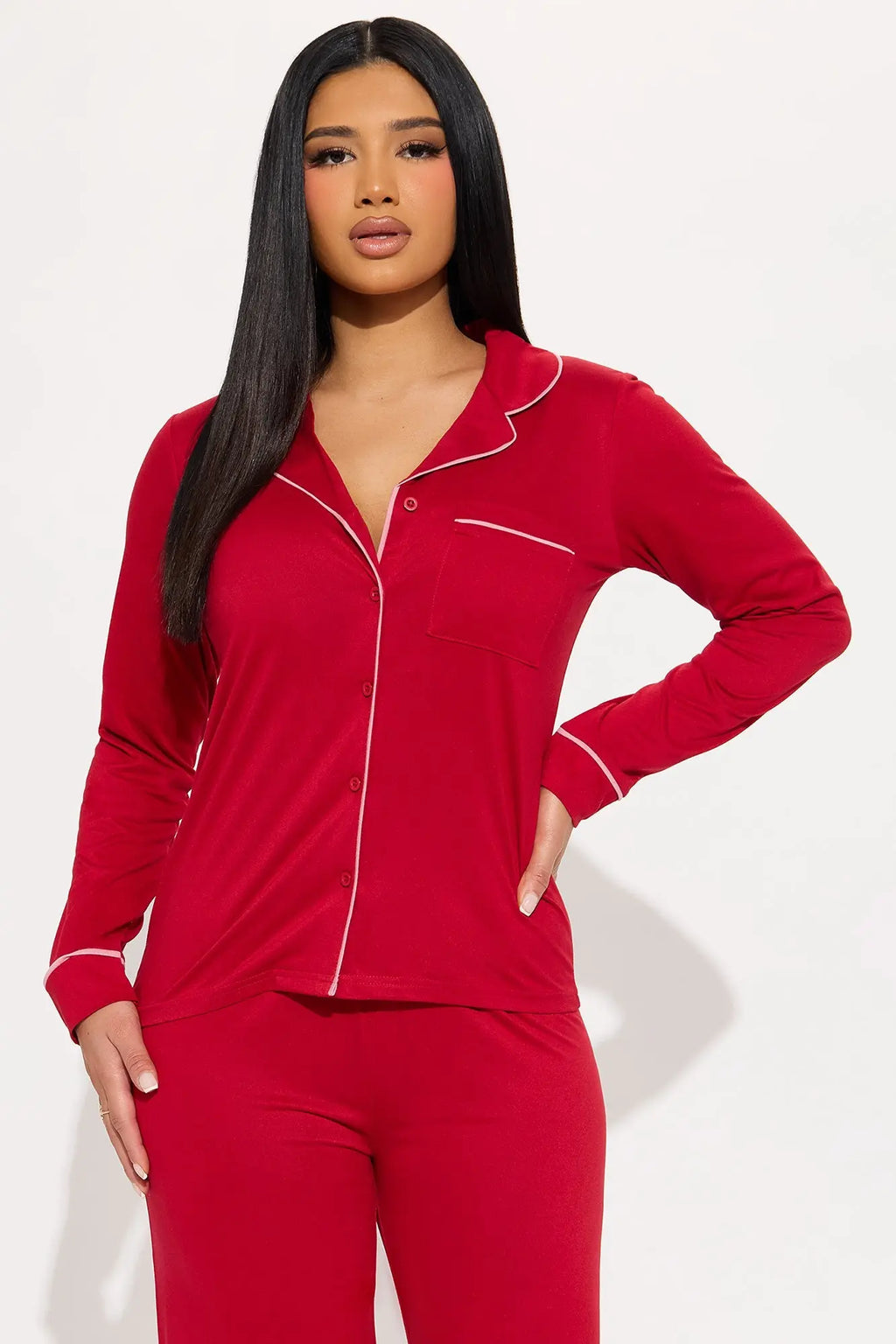 In The Morning PJ Pant Set - DarkRed 