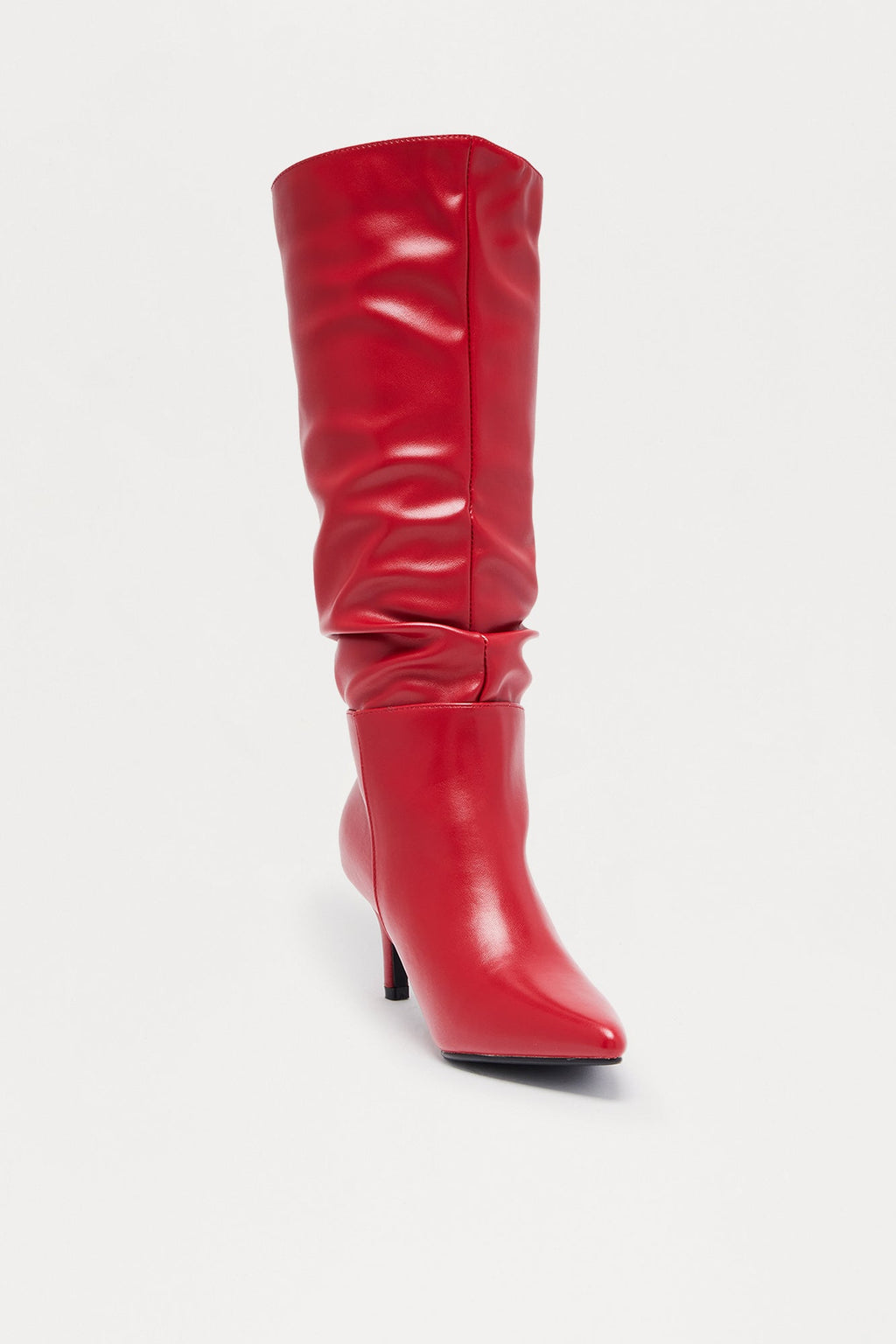 Alpine Ruched Faux Leather Boots - Red