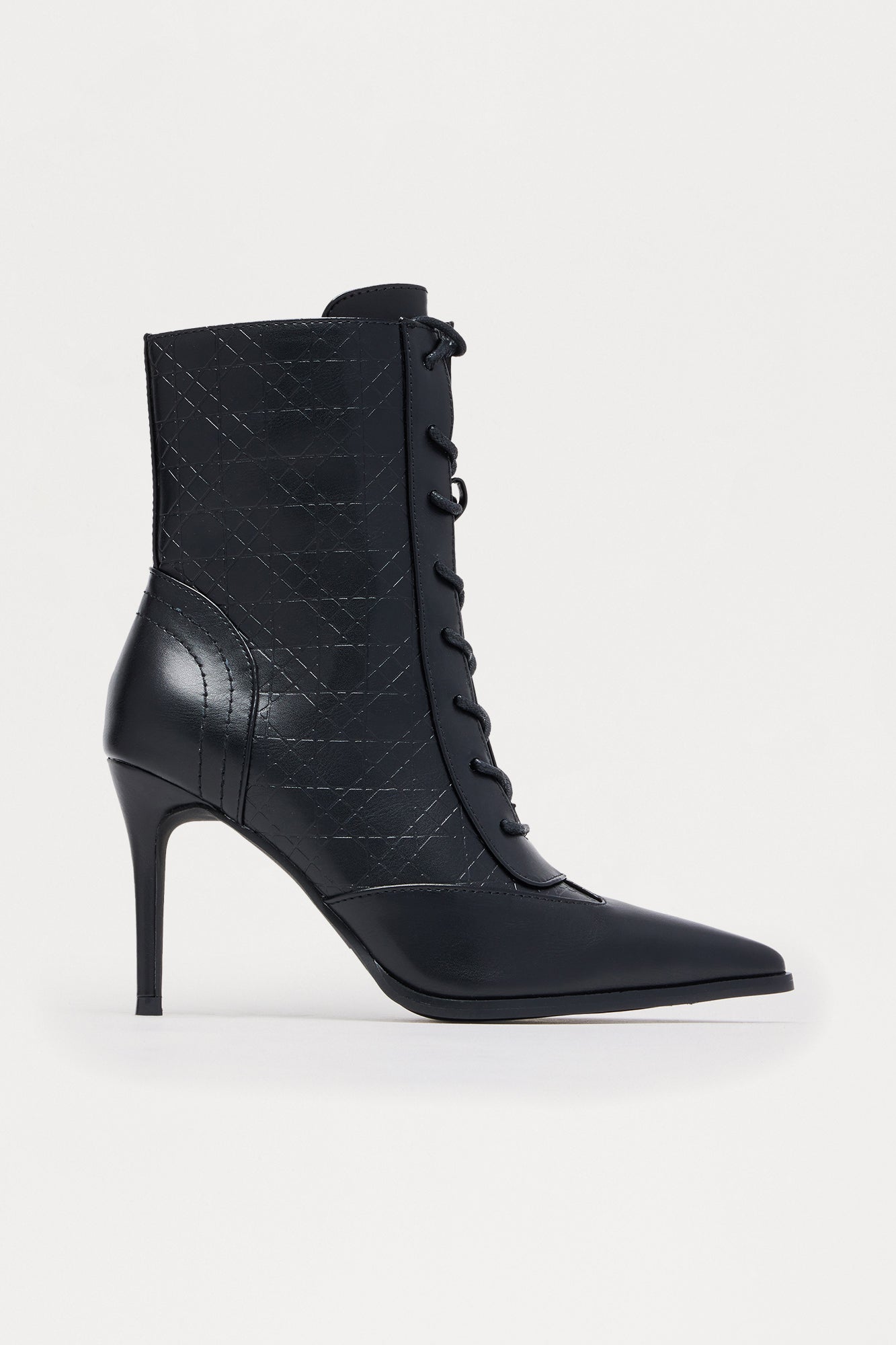 Carmy Lace Up Stiletto Booties - Black