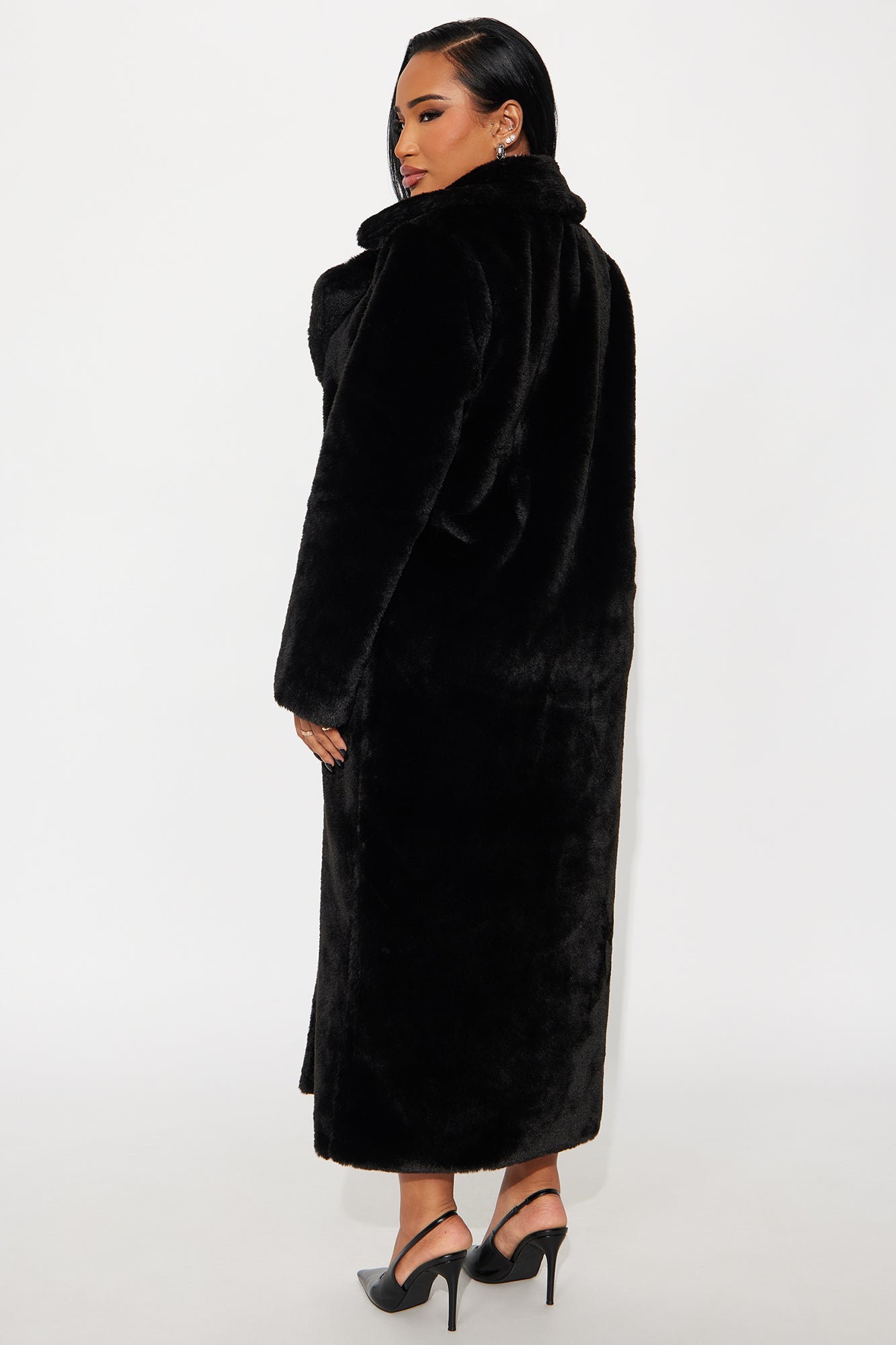 Victoria Faux Fur Trench Coat - Black