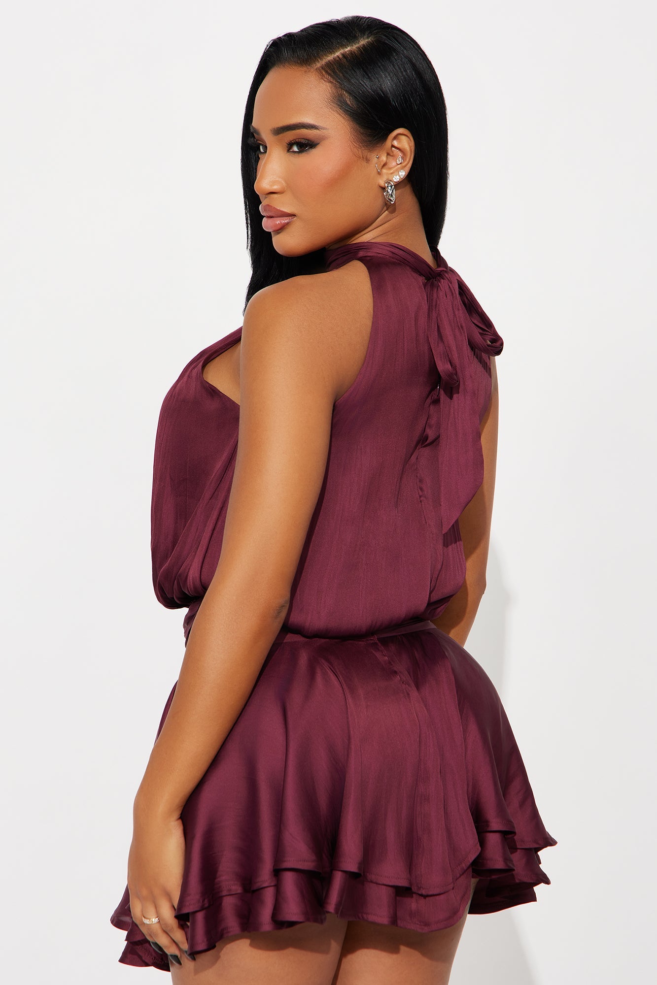 Keeping It Sassy Satin Mini Dress - Wine