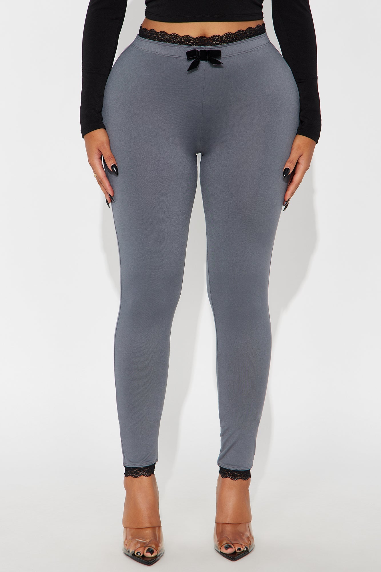 Valentina Solid Lace Trim Legging - Charcoal