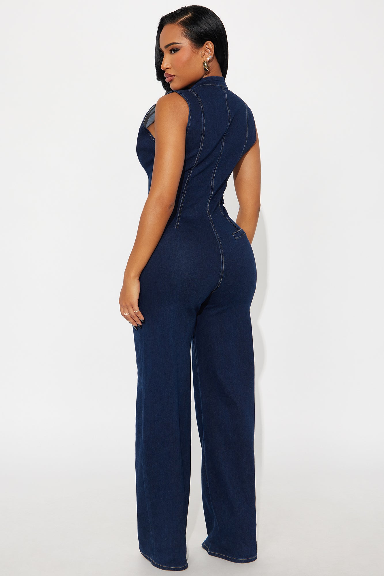 Paulina Button Up Denim Jumpsuit - Dark Denim