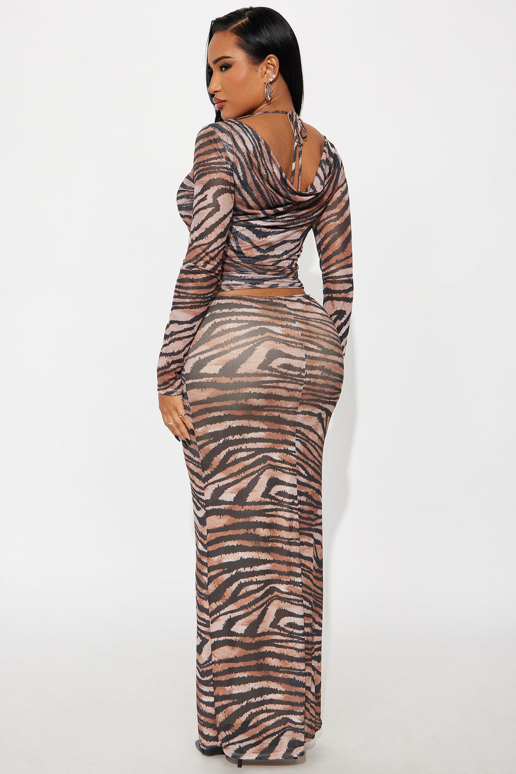 Wild Gal Mesh Maxi Skirt Set - Black/combo