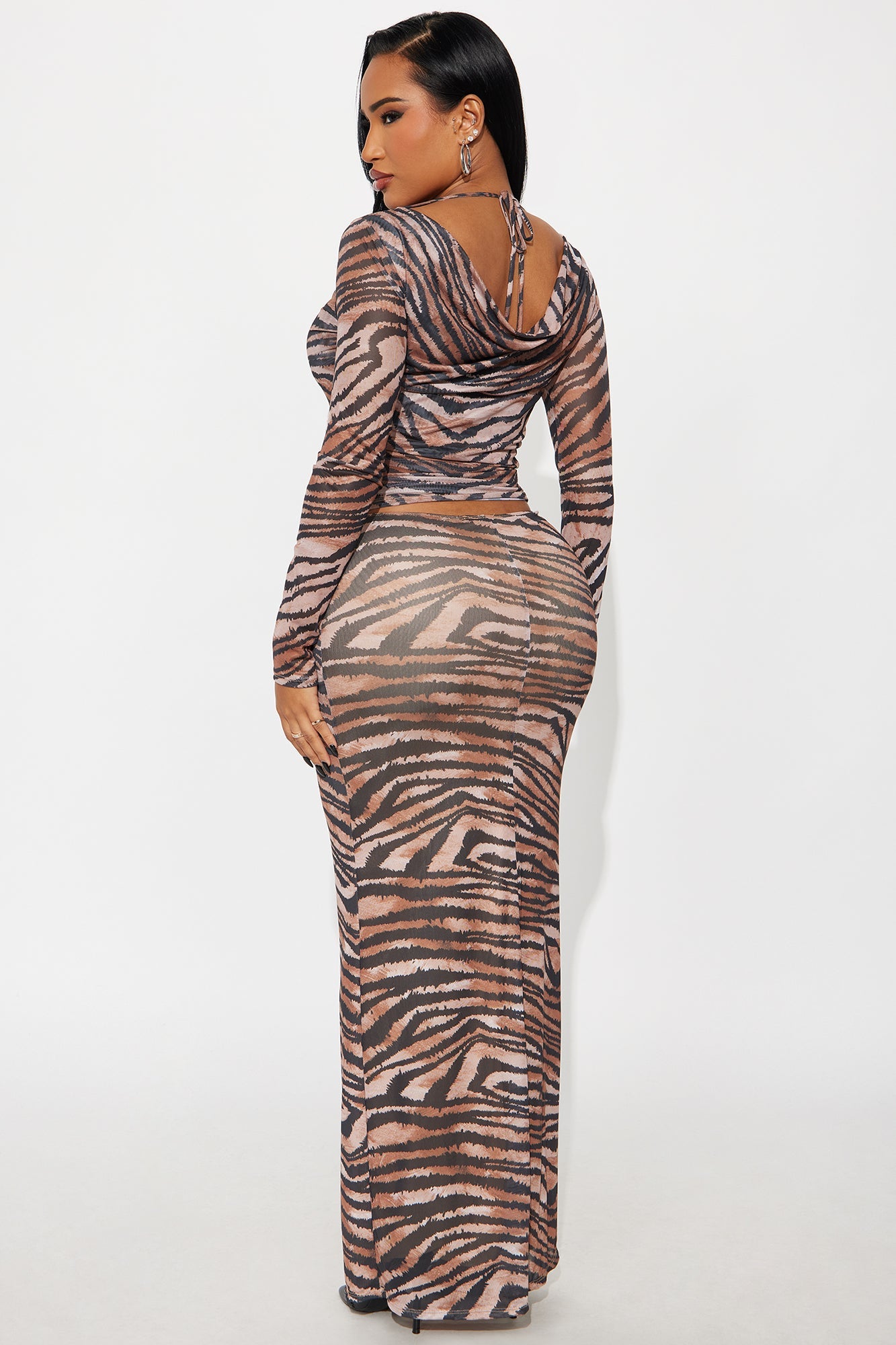 Wild Gal Mesh Maxi Skirt Set - Black/combo