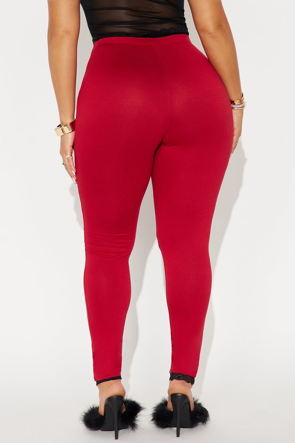 Valentina Solid Lace Trim Legging - Red