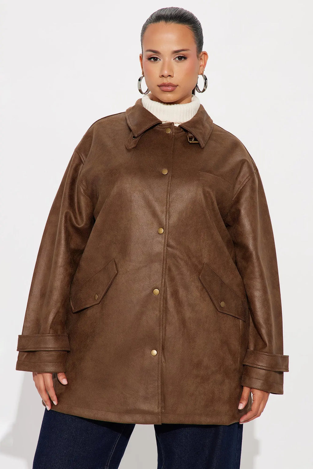Can't Be Stopped Faux Leather Coat - Brown 