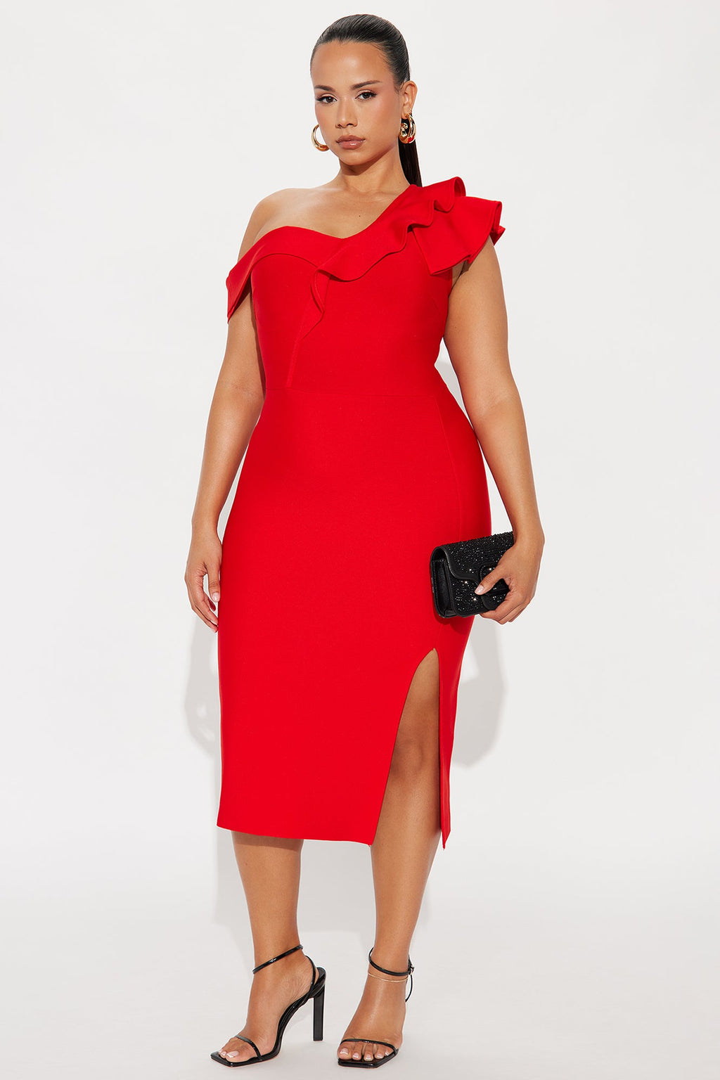 Riley Ruffle Bandage Midi Dress - Red