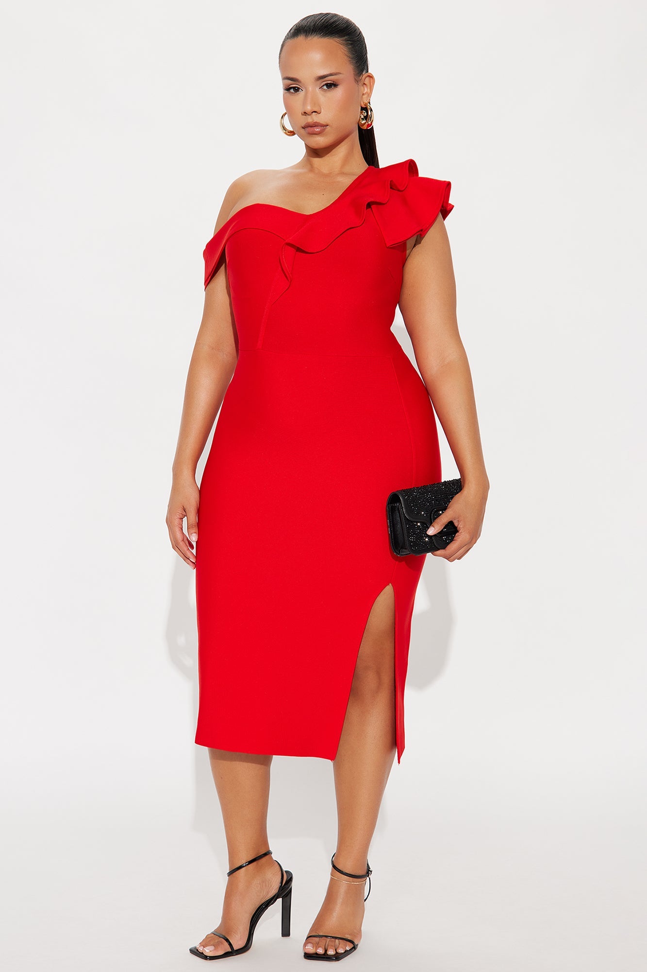 Riley Ruffle Bandage Midi Dress - Red