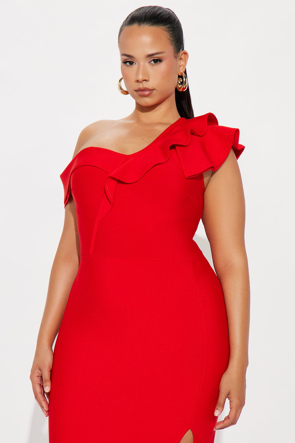 Riley Ruffle Bandage Midi Dress - Red