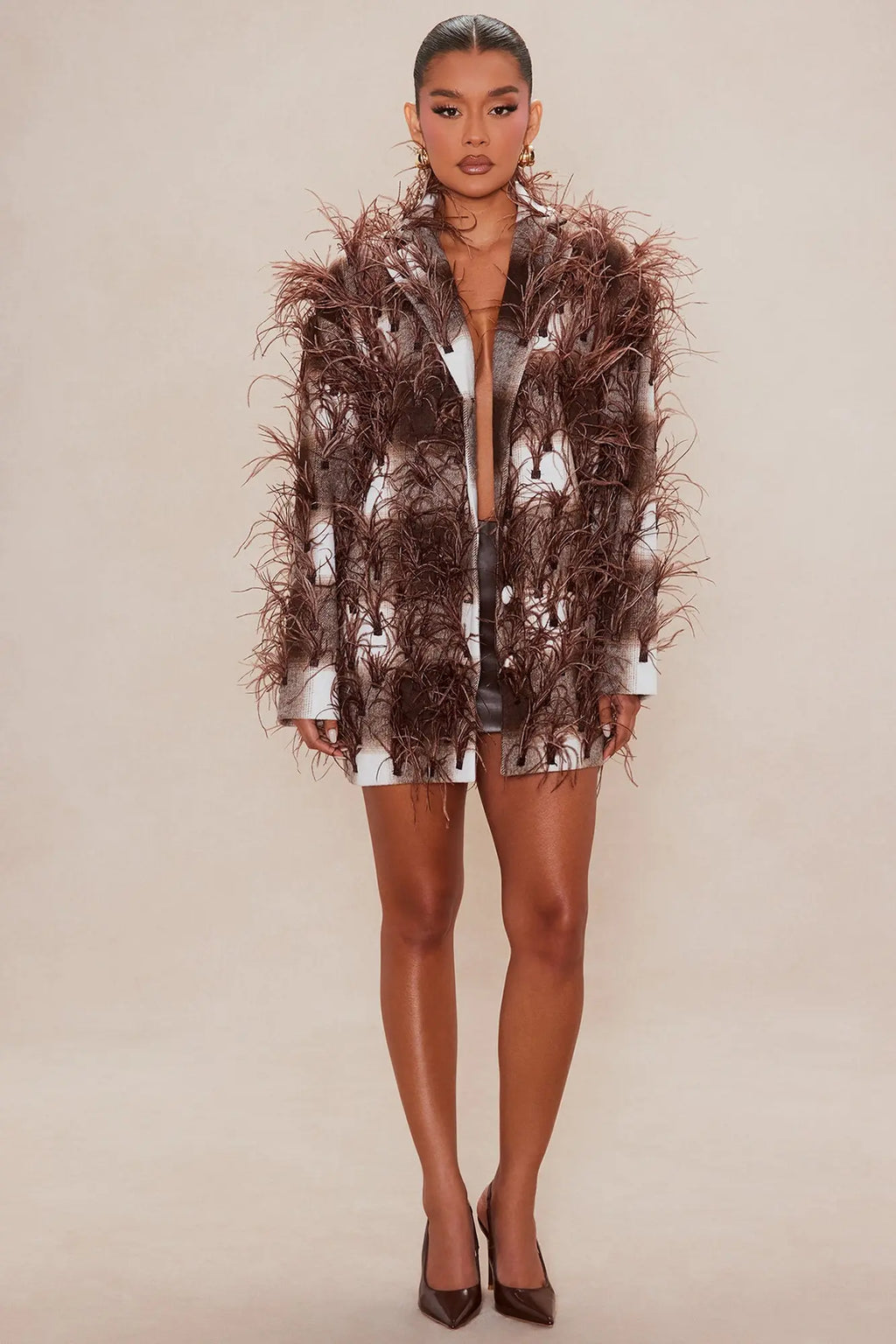 Nadya Feathered Jacket - Brown 