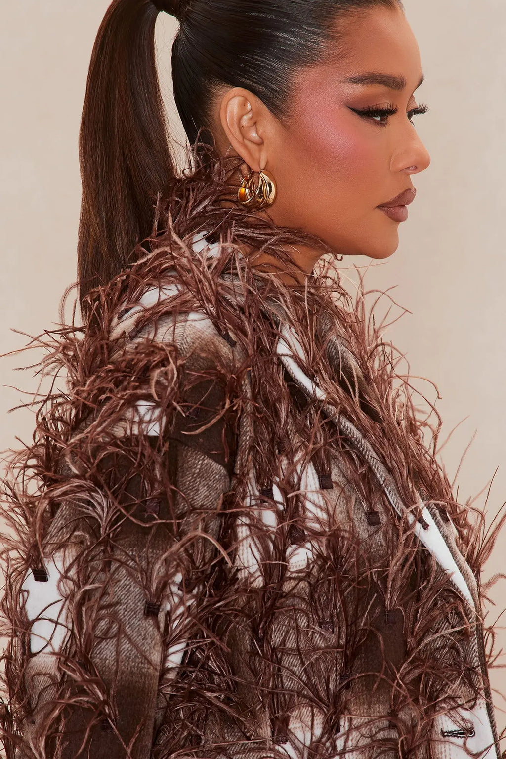 Nadya Feathered Jacket - Brown 