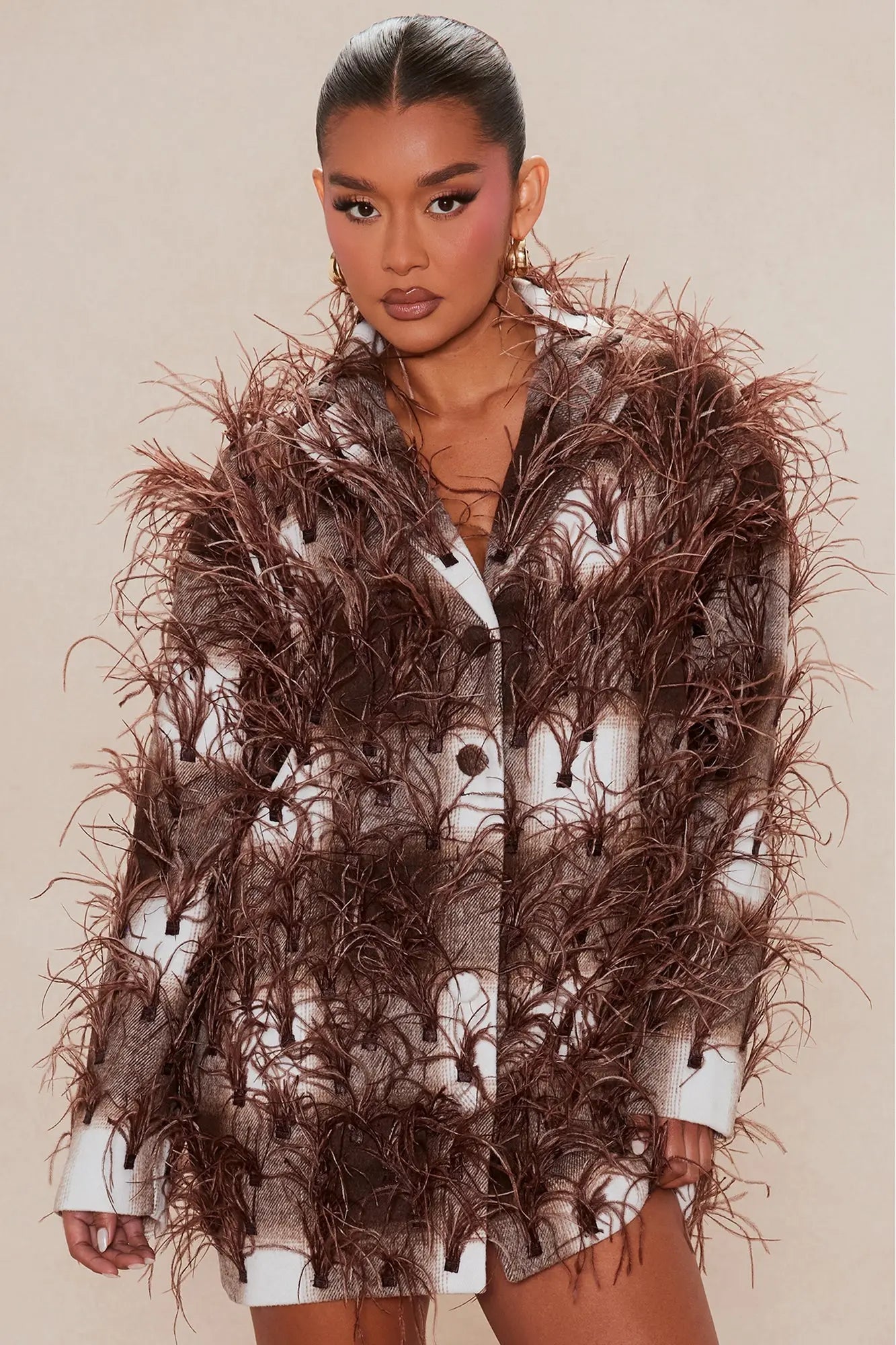 Nadya Feathered Jacket - Brown 