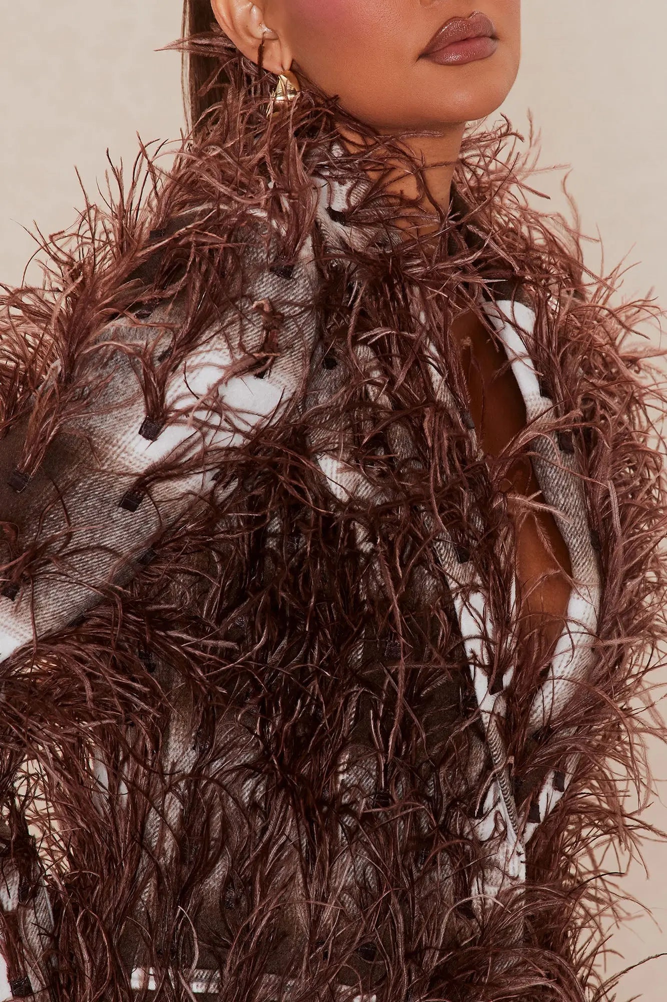Nadya Feathered Blazer - Brown 