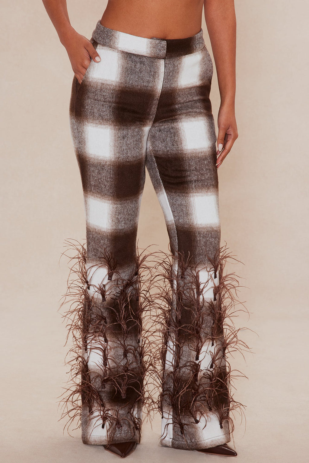 Nadya Feathered Pant - Brown