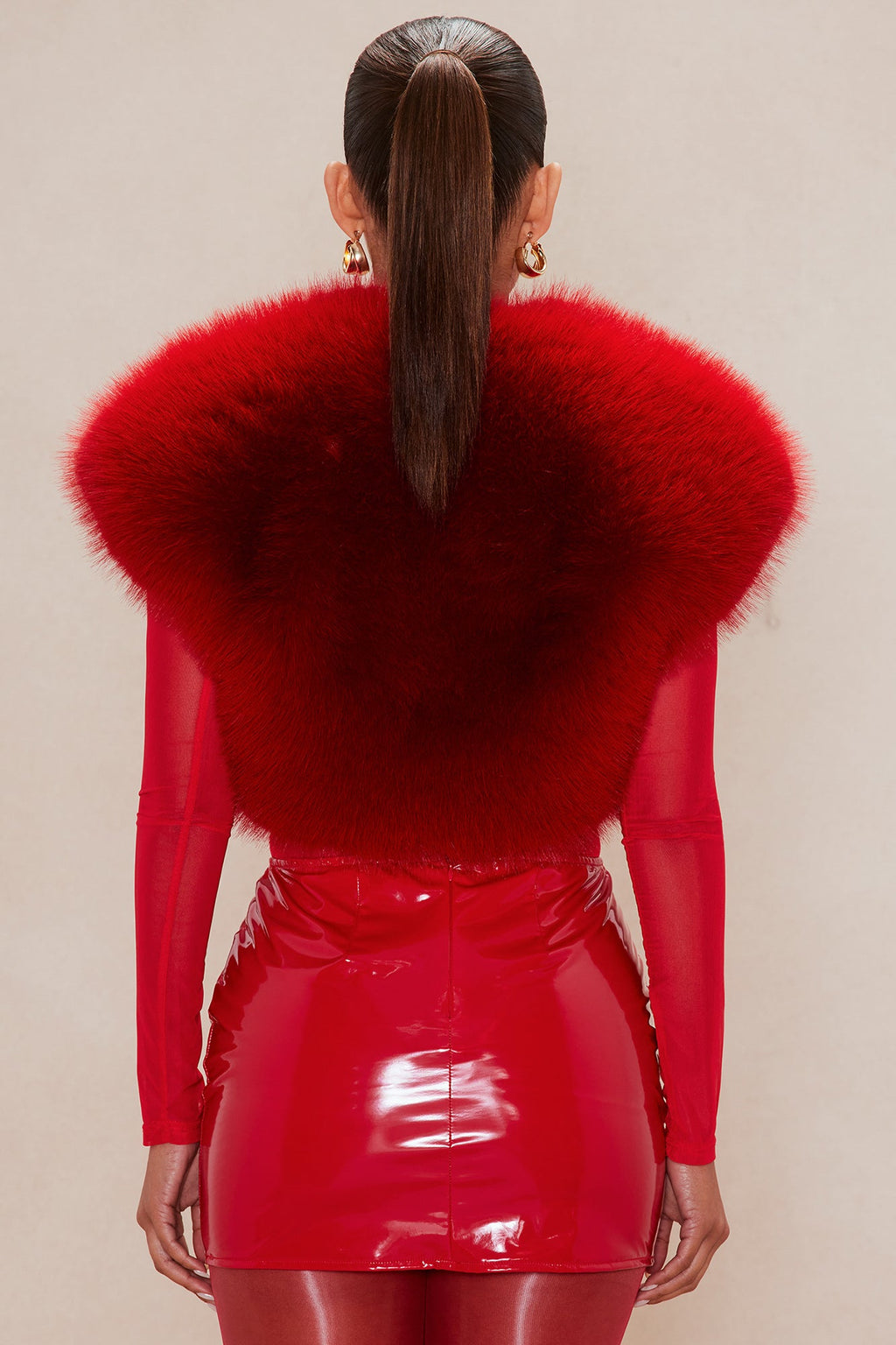 Raya Faux Fur Shrug - Red