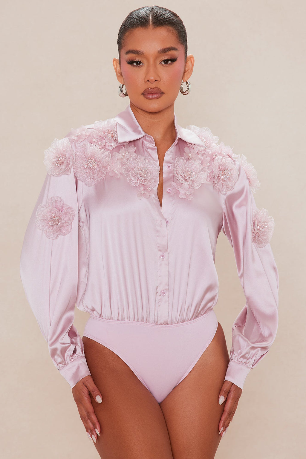 In Bloom Satin Bodysuit - Mauve