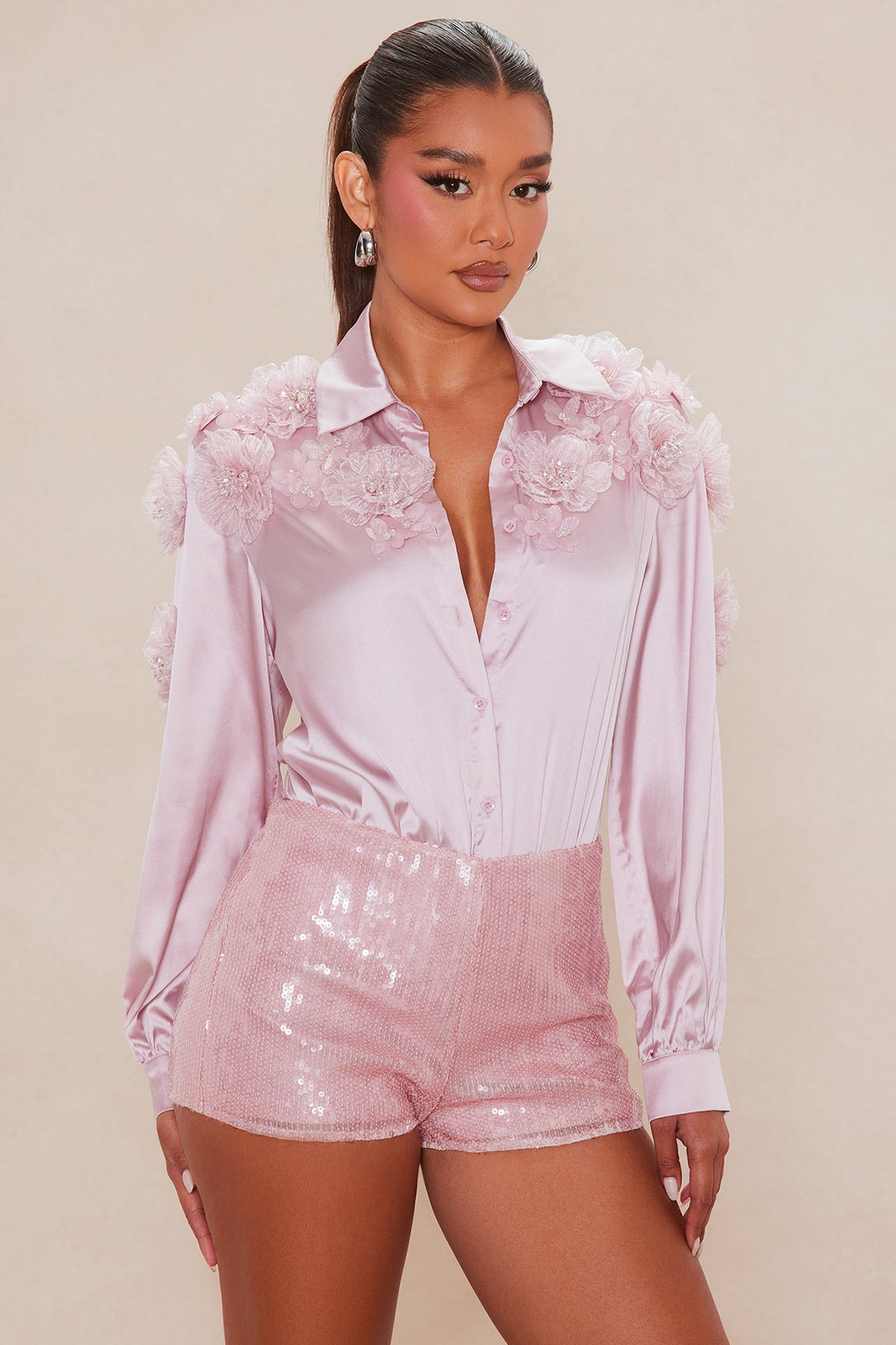 In Bloom Satin Bodysuit - Mauve
