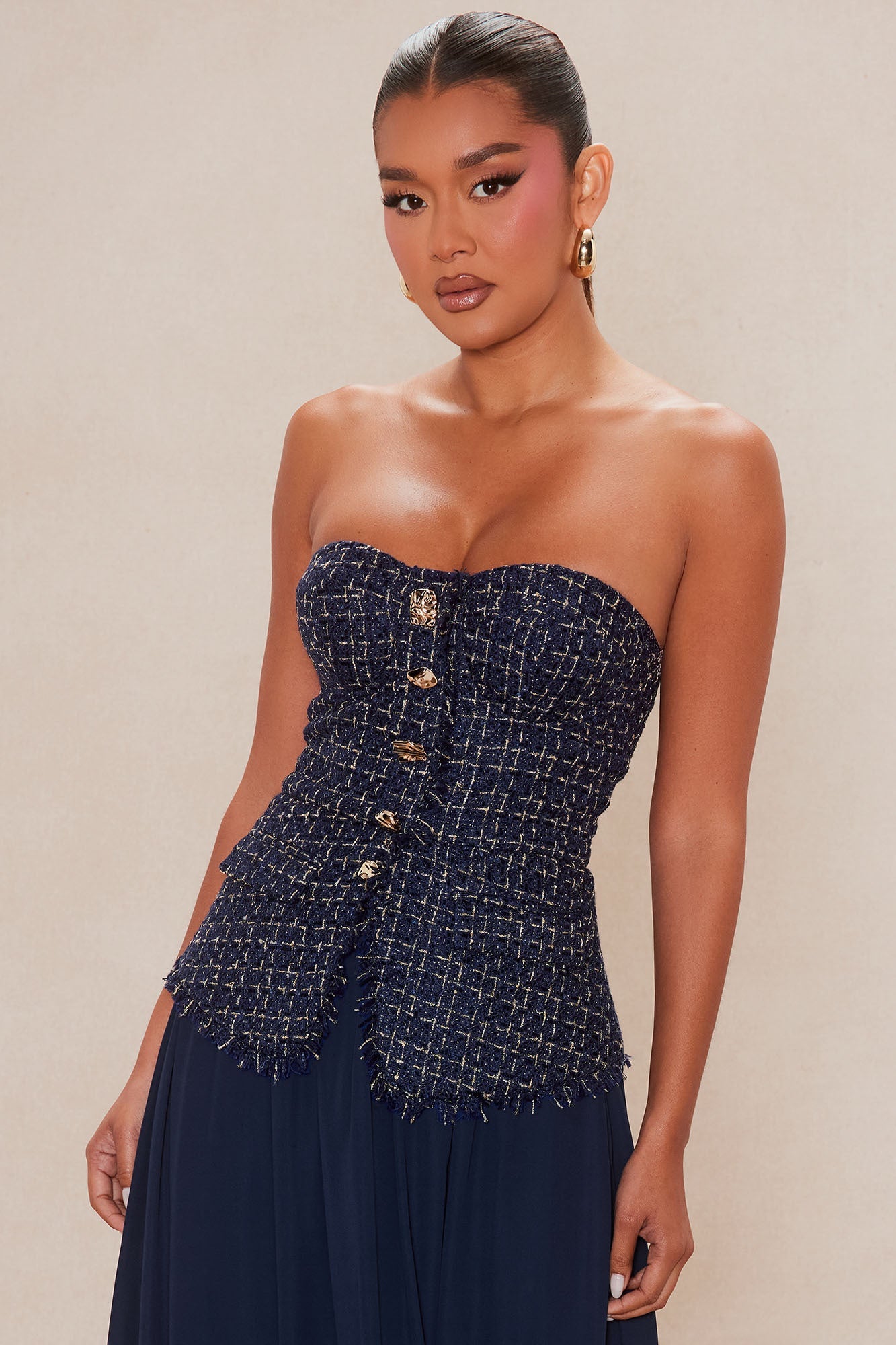 Arabella Tweed Maxi Dress - Navy