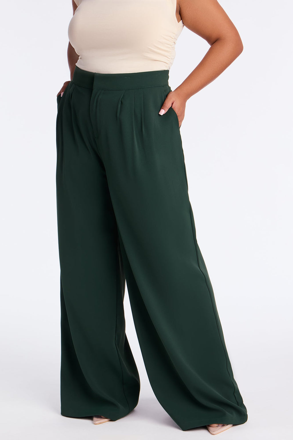 Candice Pleated Wide Leg Trouser Pant 33″ - Hunter