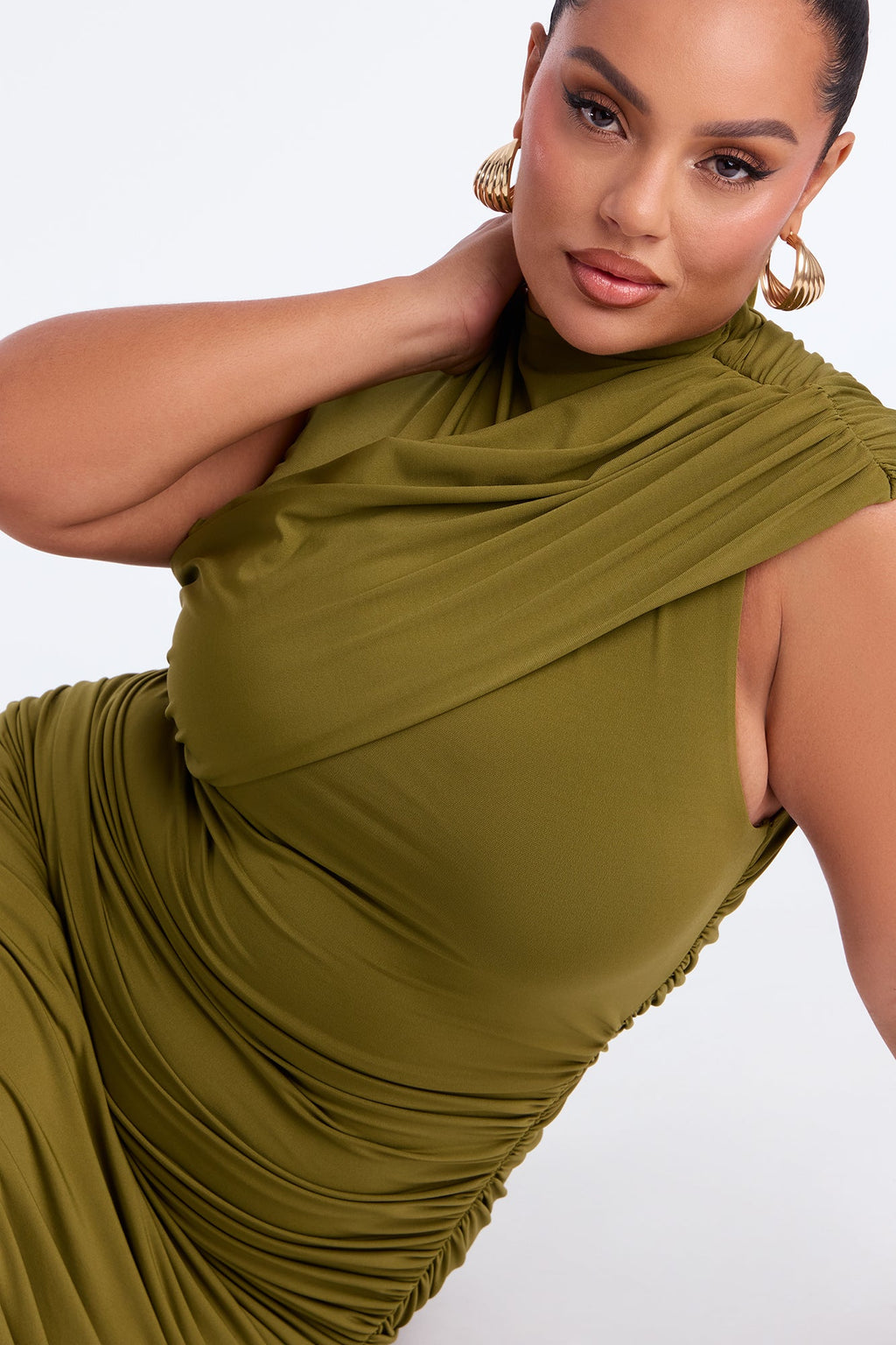 One Of One Draped Midi Dress - Olive