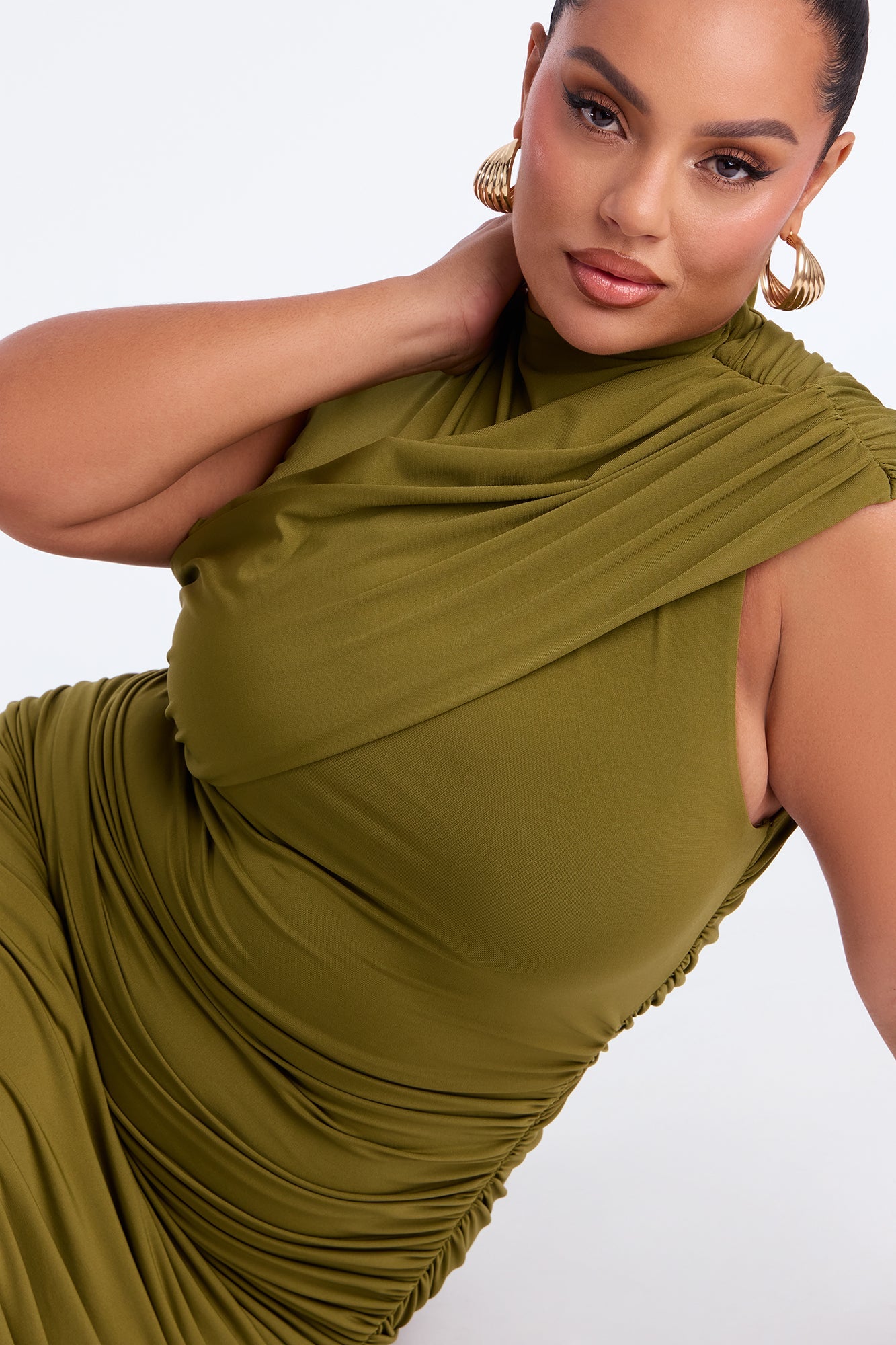 One Of One Draped Midi Dress - Olive