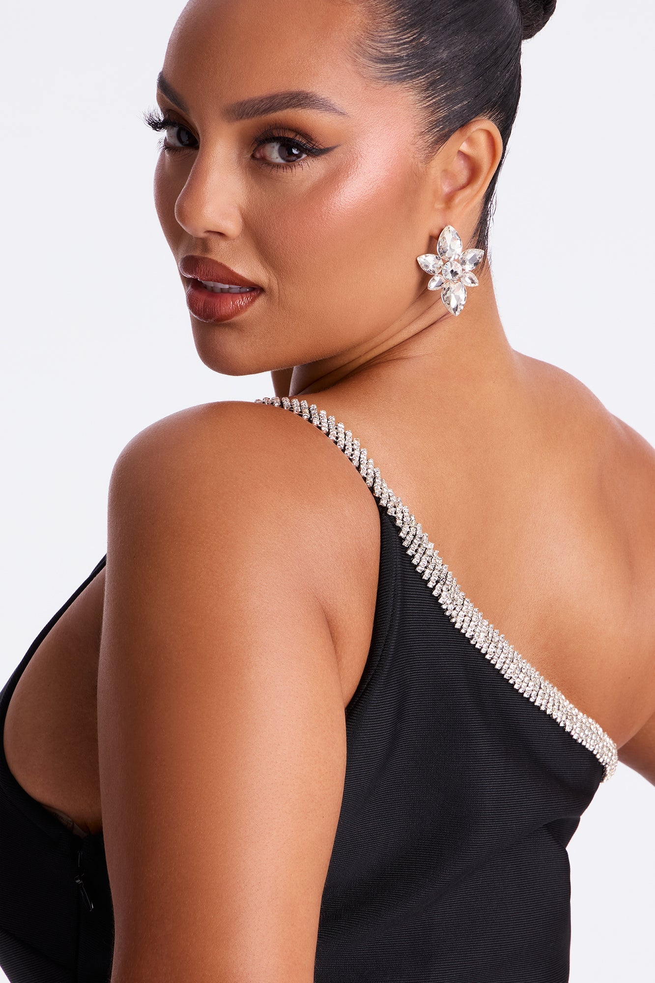 Ren Rhinestone Trim Bandage Mini Dress - Black