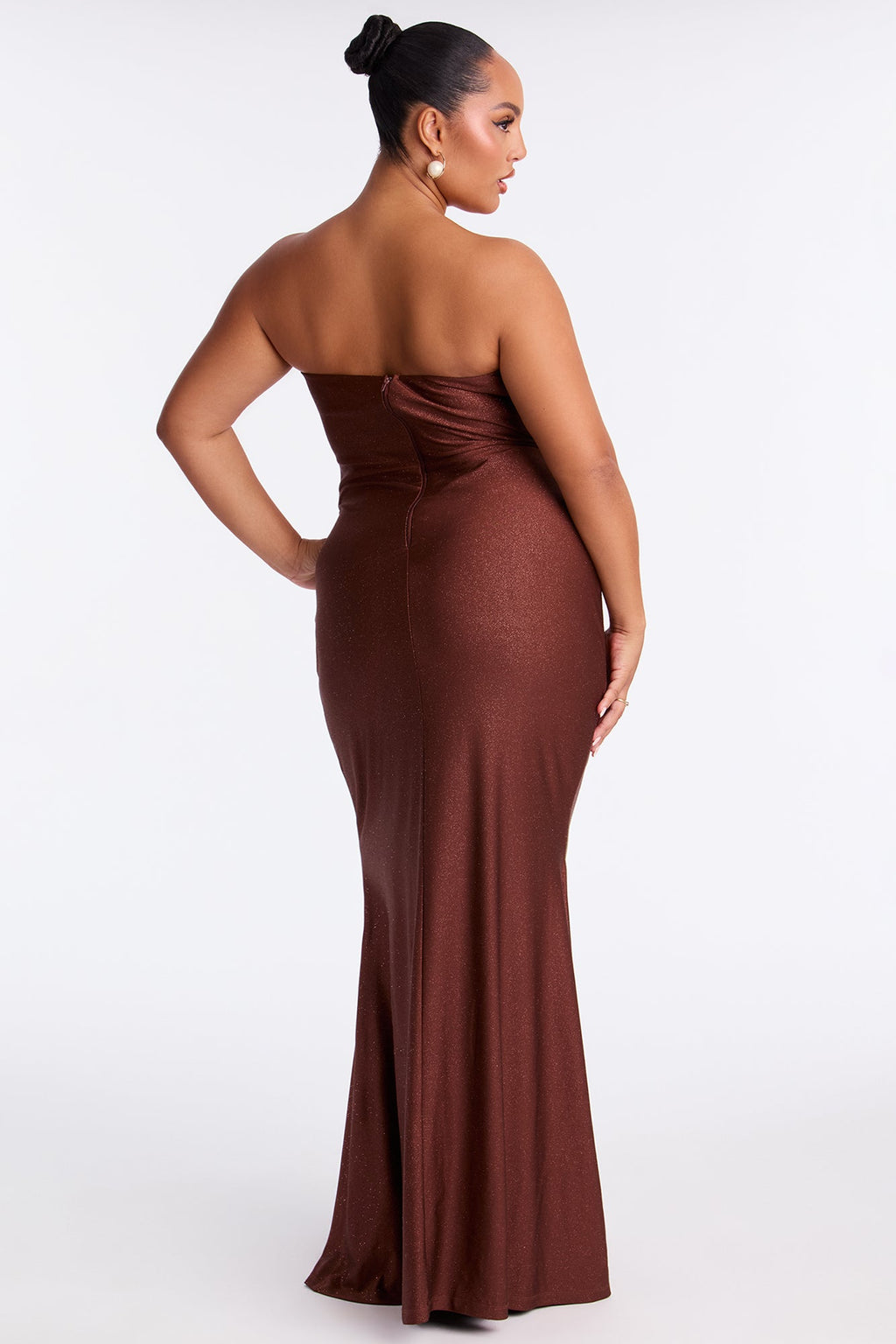 Glittering Drama Deep V Neck Gown - Chocolate