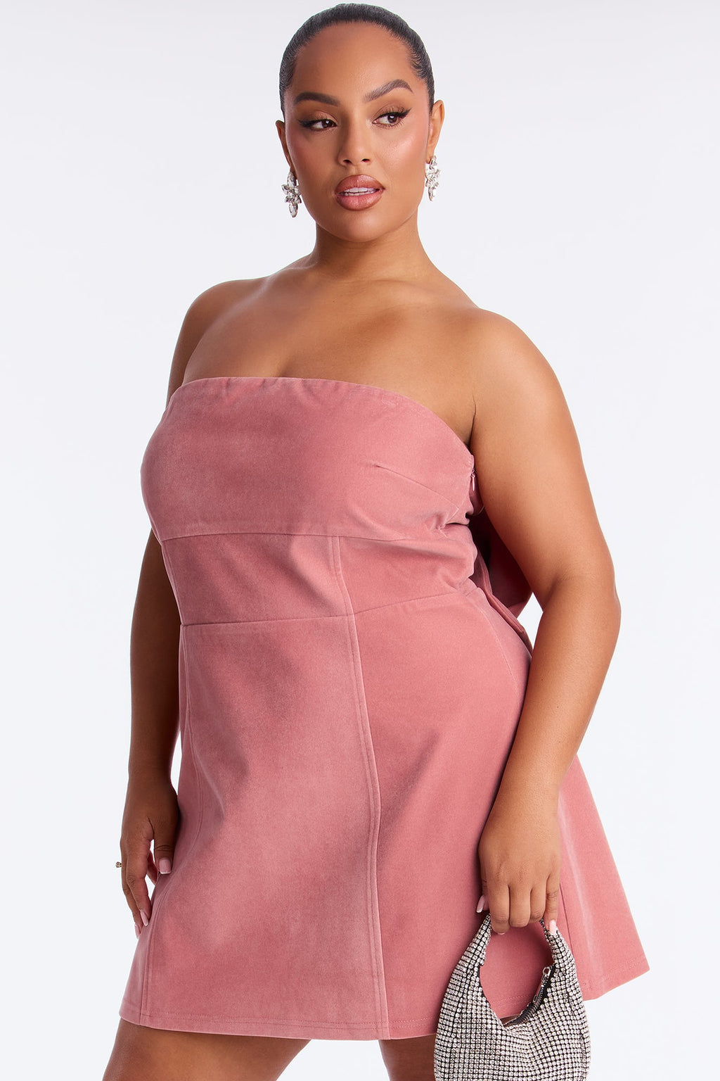Claribel Bow Velvet Mini Dress - Pink