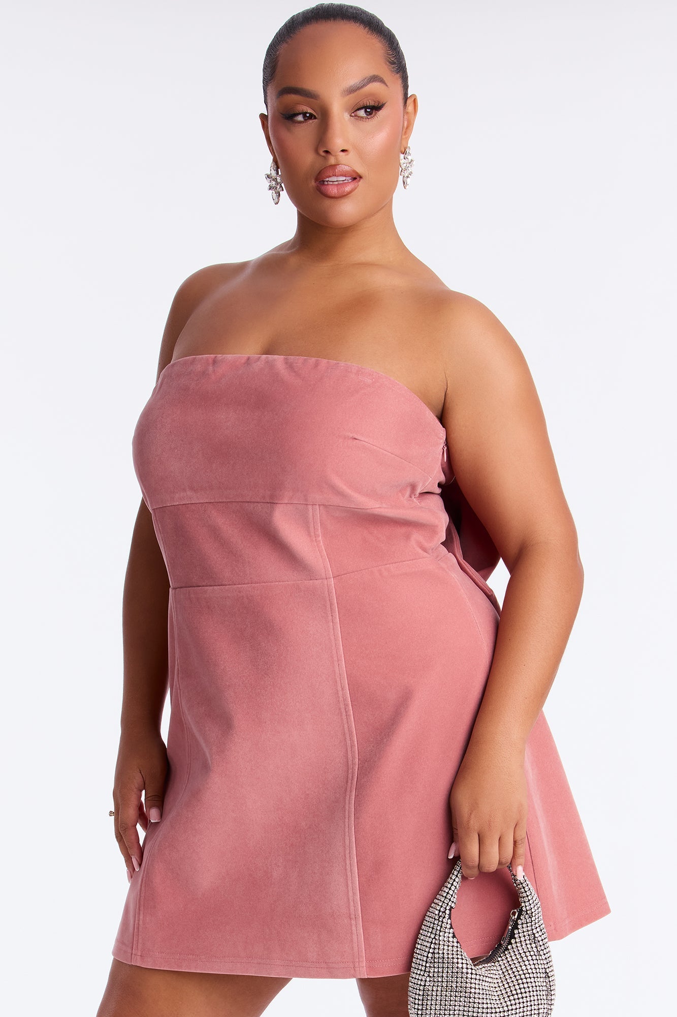 Claribel Bow Velvet Mini Dress - Pink