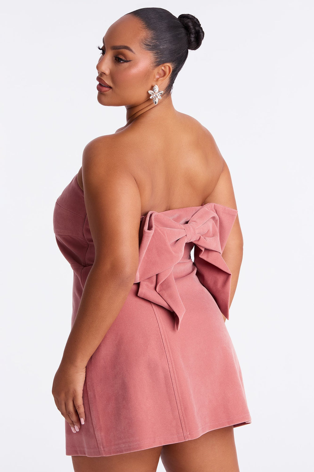 Claribel Bow Velvet Mini Dress - Pink