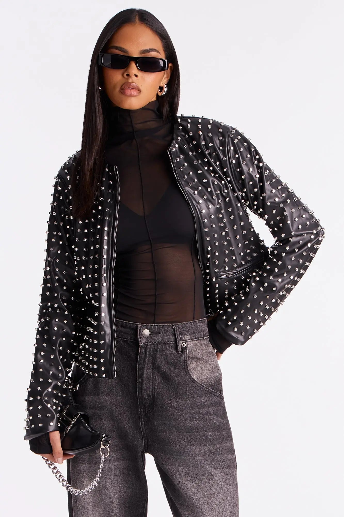Run This Town Studded Faux Leather Jacket - Black 