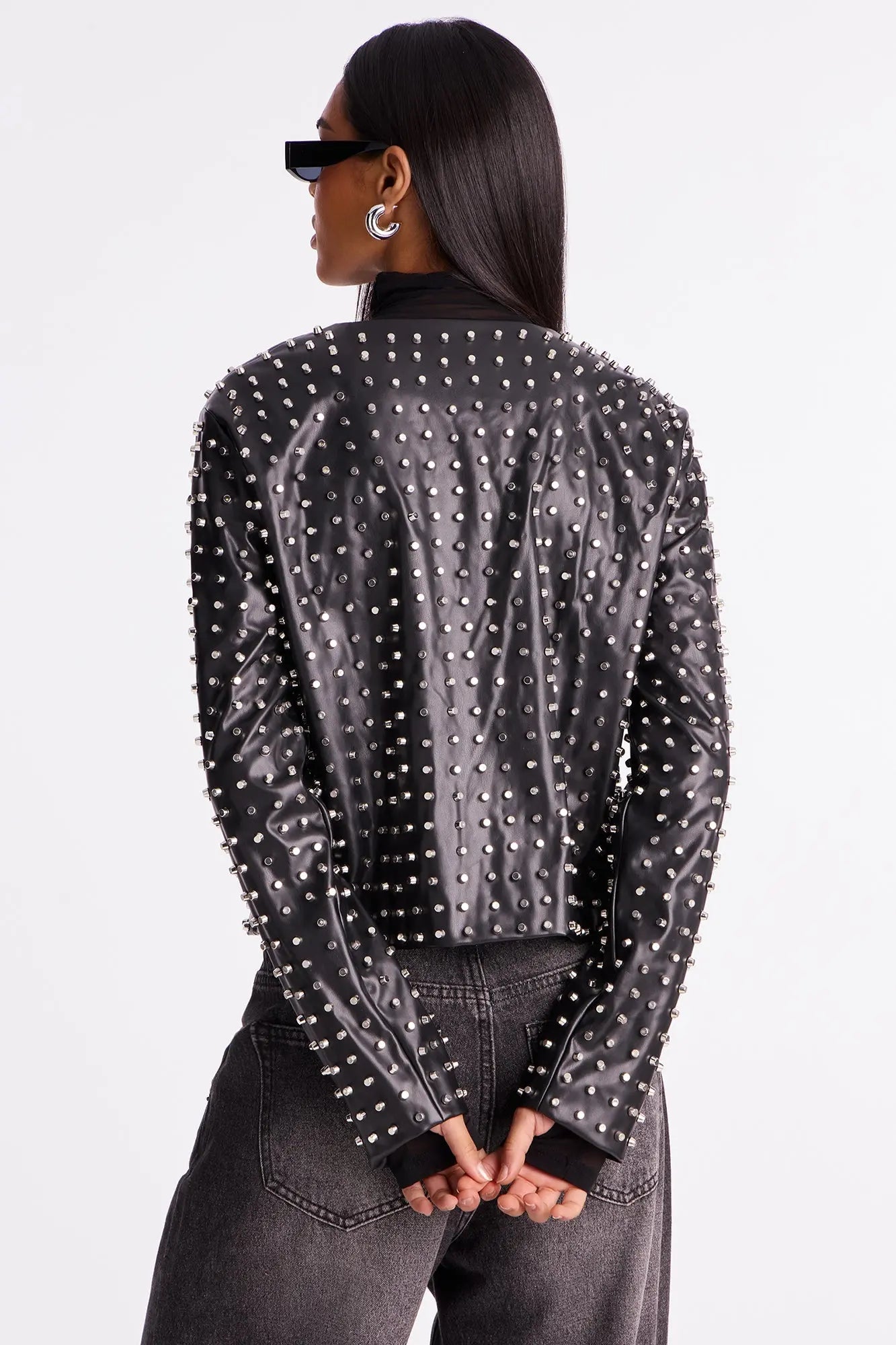Run This Town Studded Faux Leather Jacket - Black 