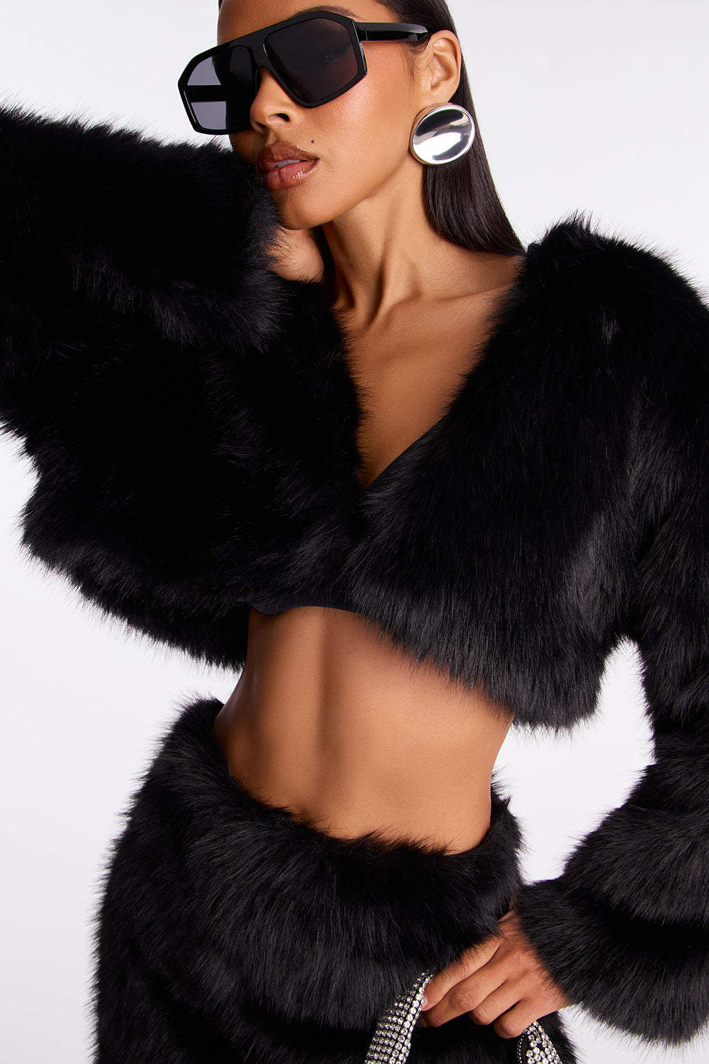 Fiona Faux Fur Mini Skirt Set - Black