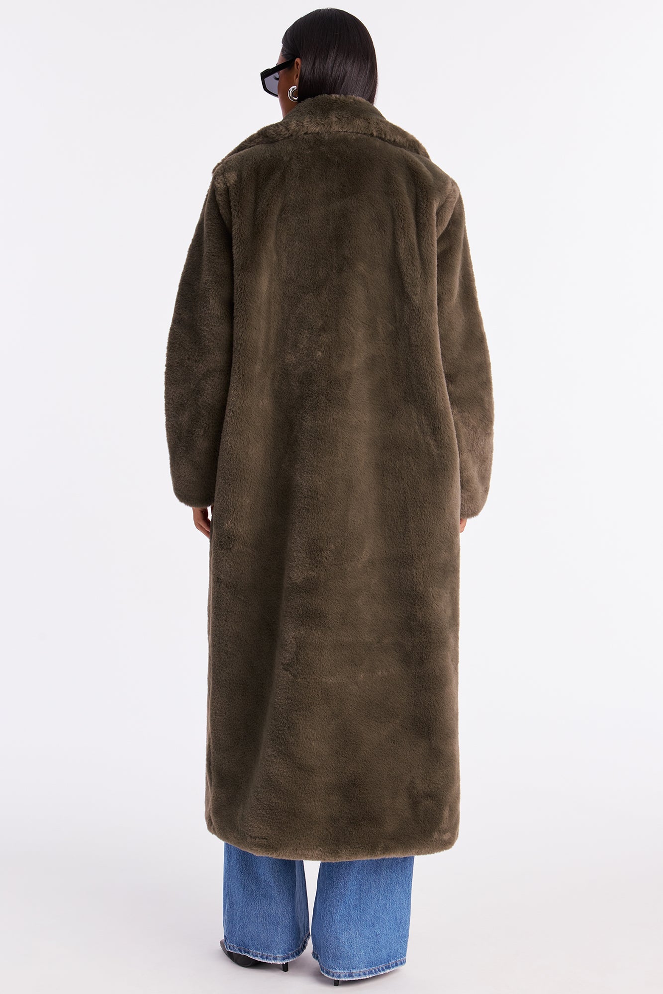 Victoria Faux Fur Trench Coat - Olive