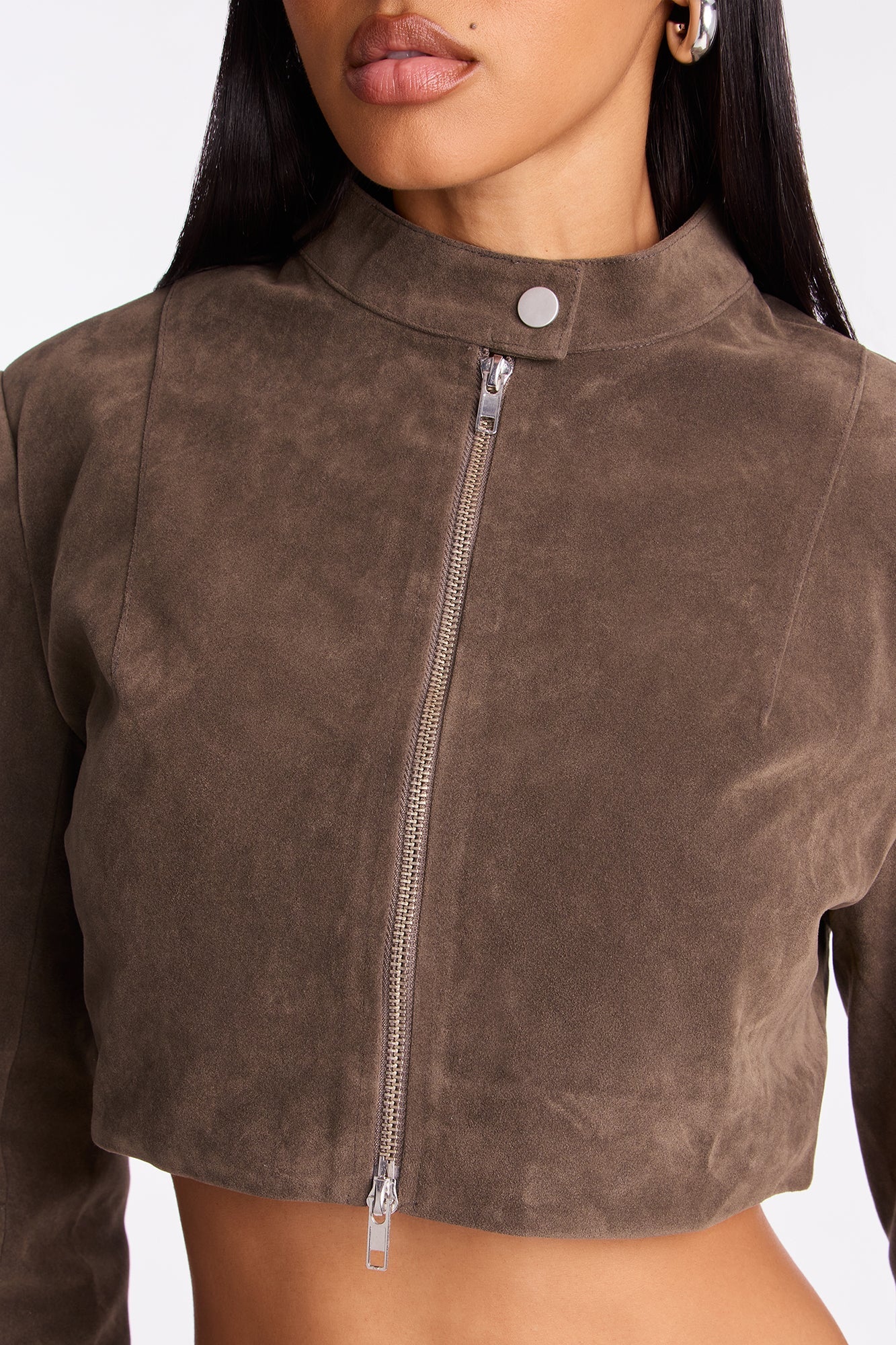 Blake Cropped Faux Suede Moto Jacket - Olive