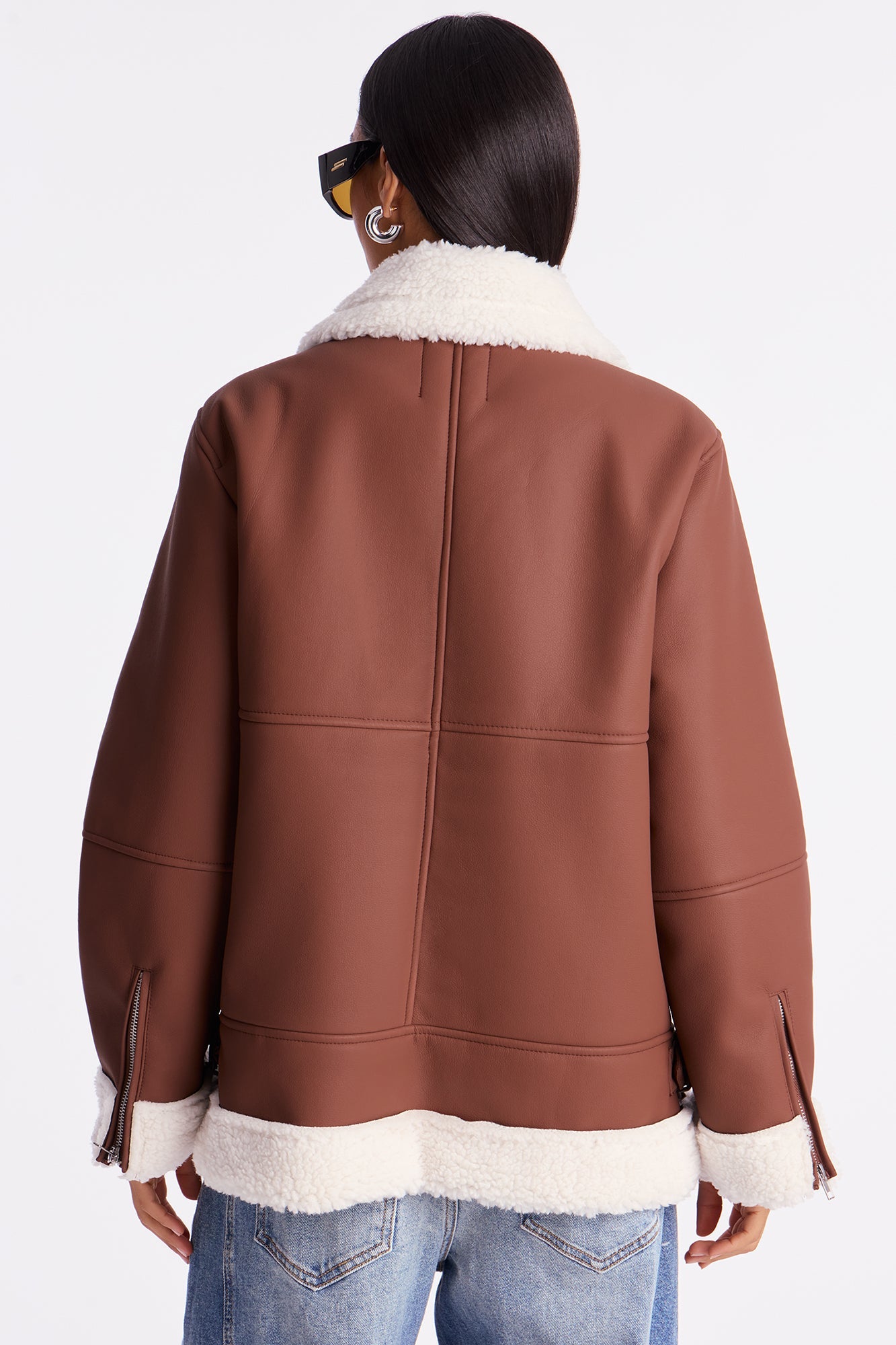 Simone Faux Leather Fur Lined Moto Jacket - Brown