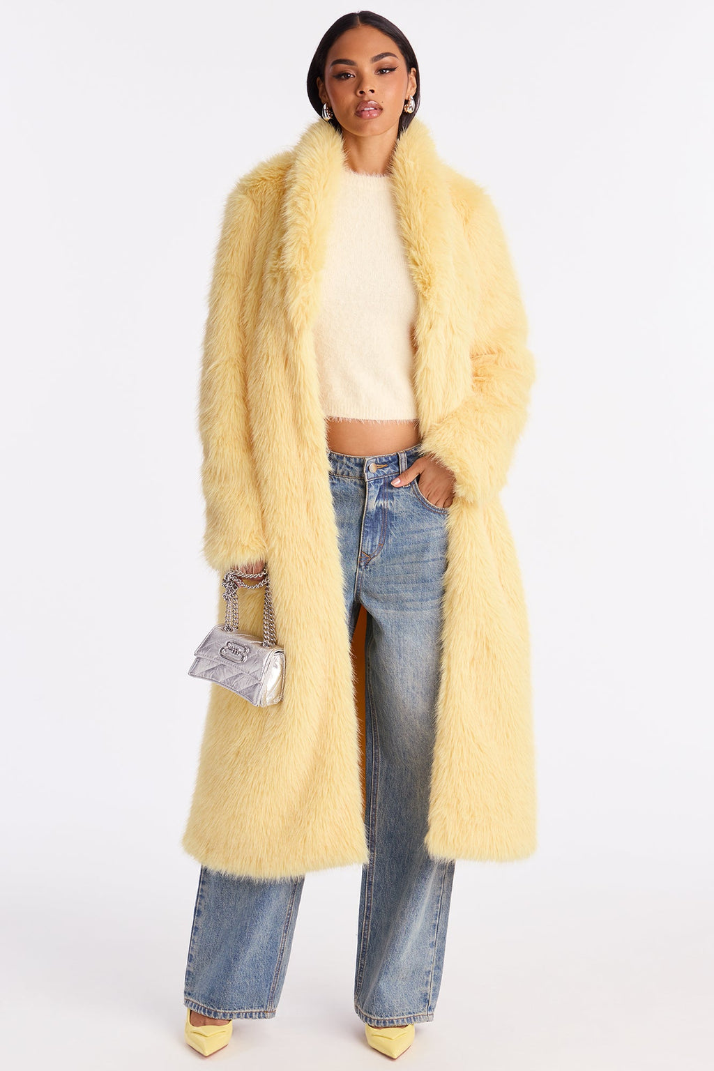 Jobelle Faux Fur Coat - Butter Yellow