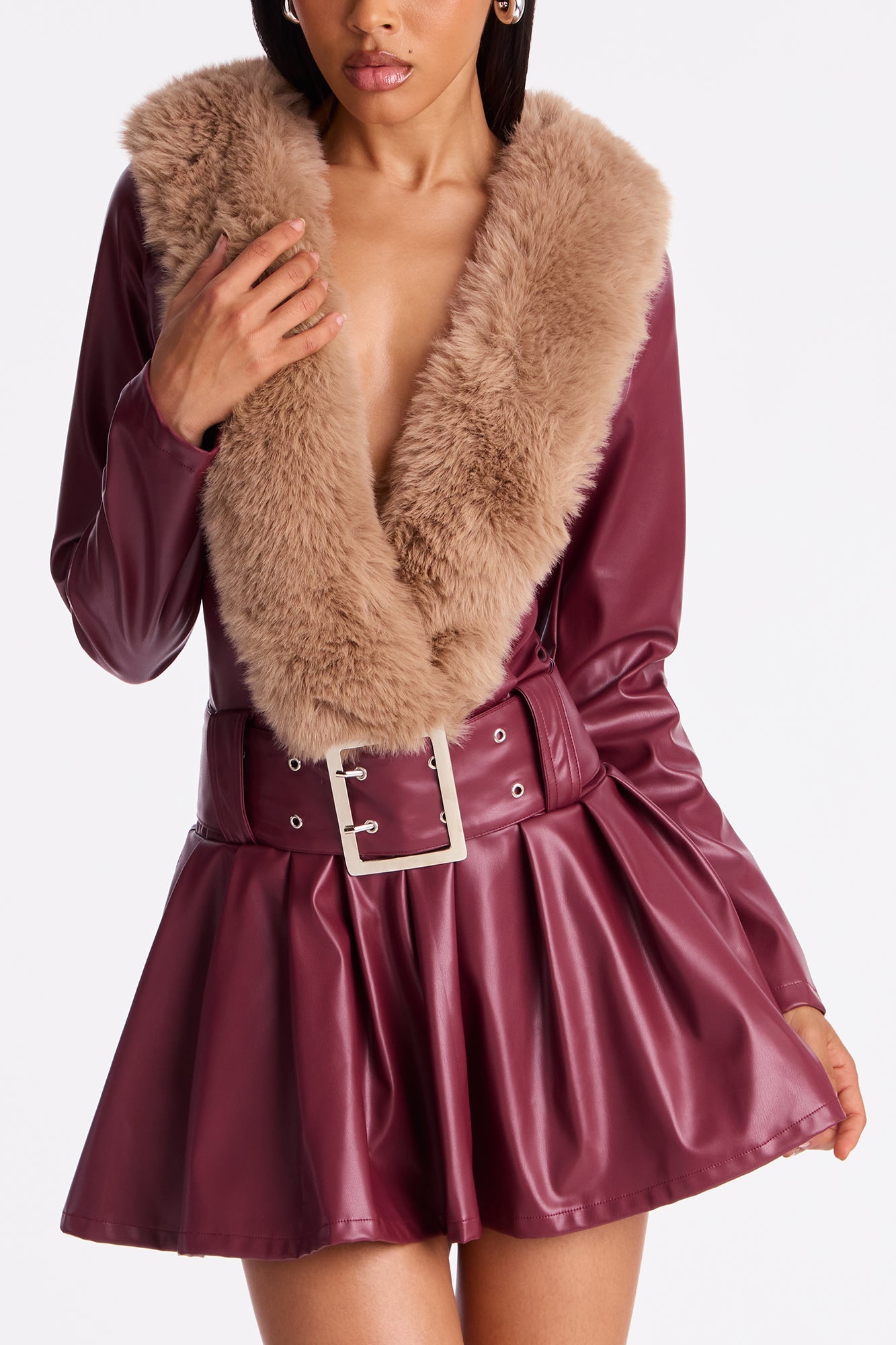 Kathryn Faux Leather Micro Mini Dress - Burgundy