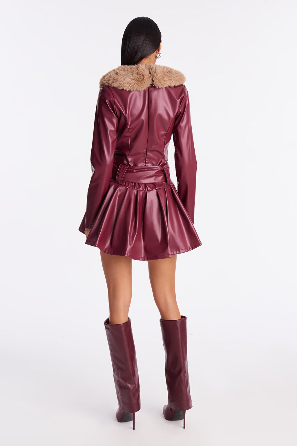 Kathryn Faux Leather Micro Mini Dress - Burgundy