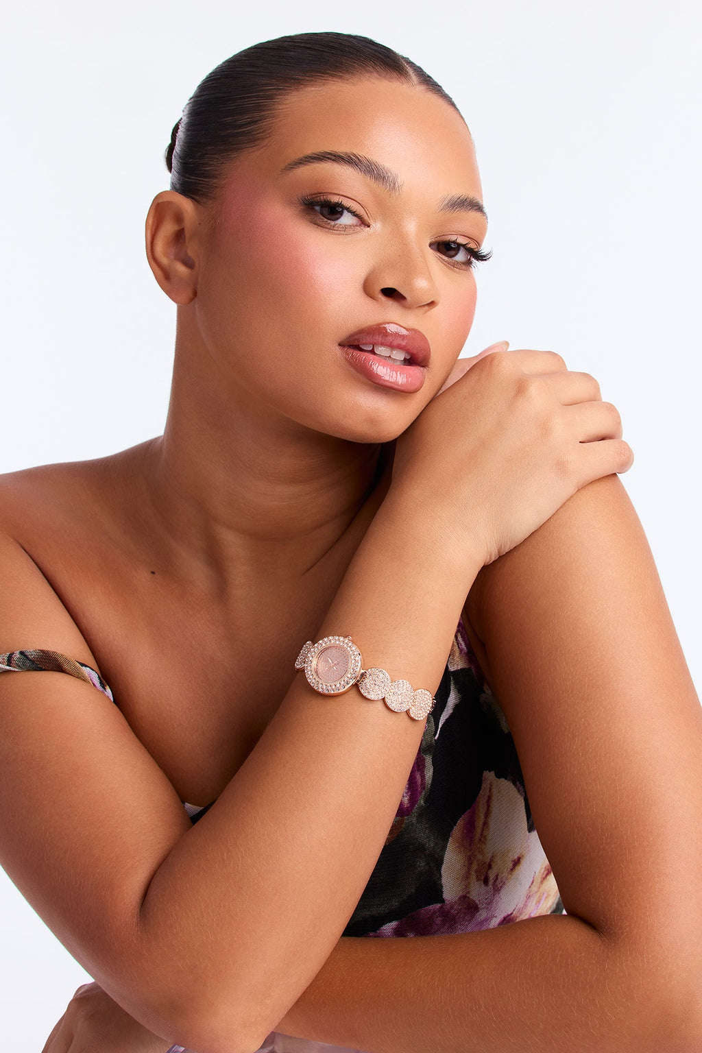 My Way Rhinestone Trim Embellished Skinny Watch - Gold