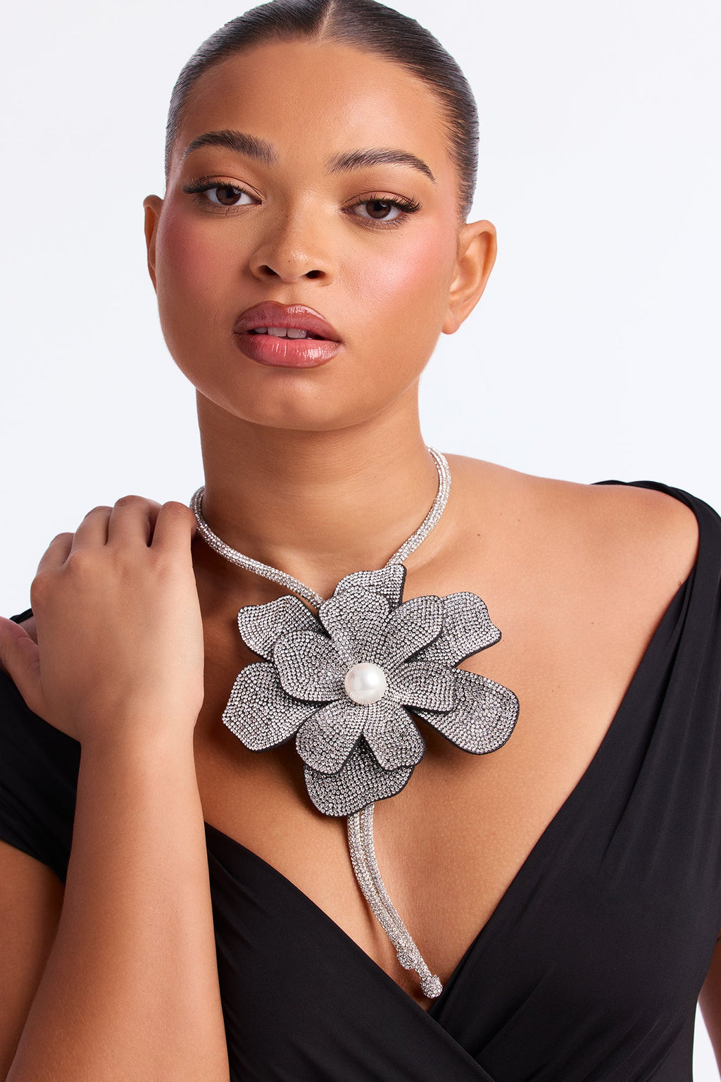 Magic Orchid Lariat Necklace - Silver