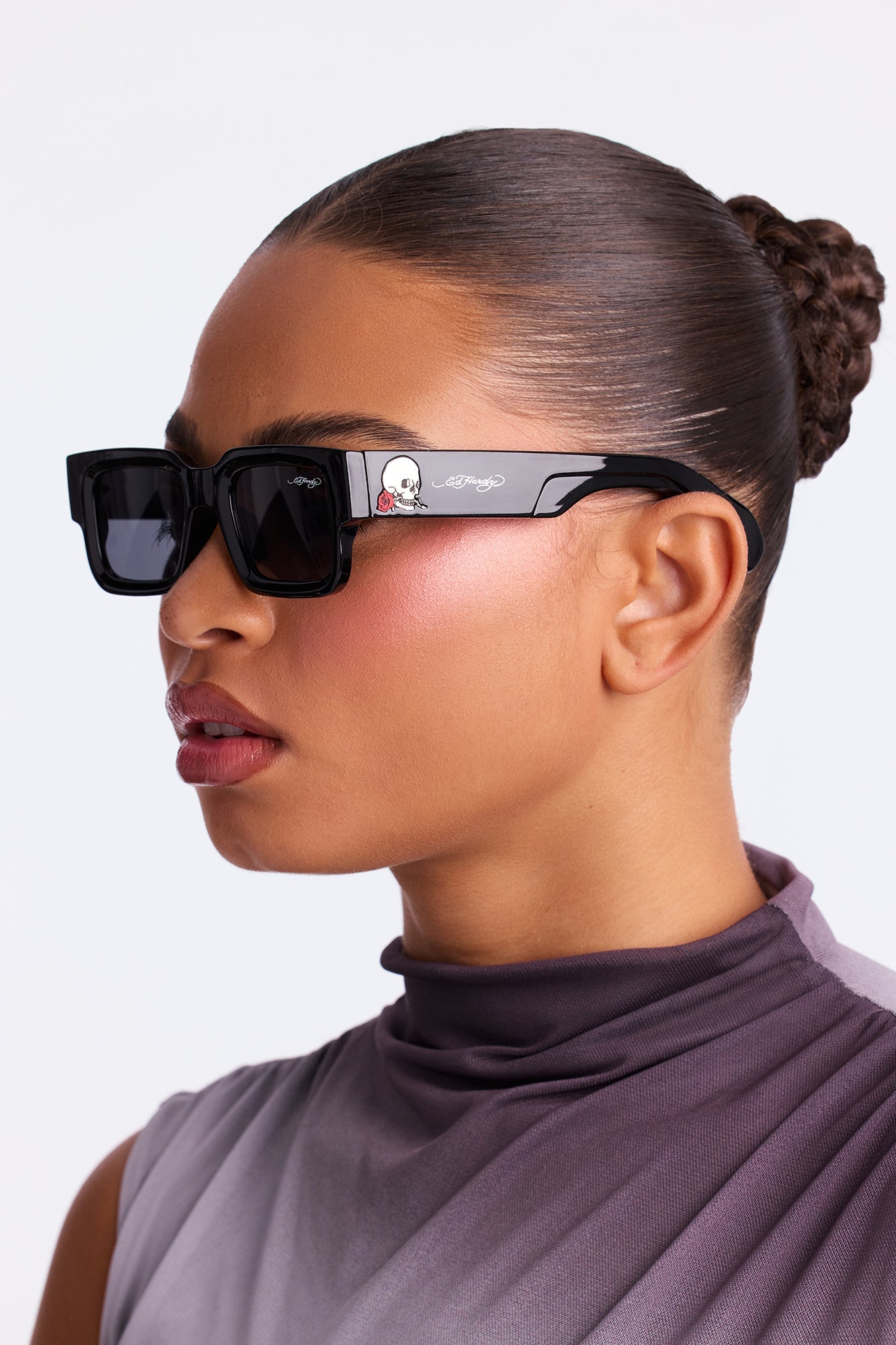 Bones And Thorns Ed Hardy Square Sunglasses - Black